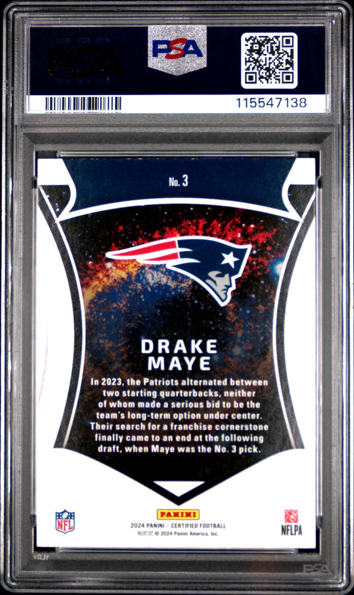 2024 Panini Certified Certified Rookies Drake Maye #3 Nm-Mt 8 back