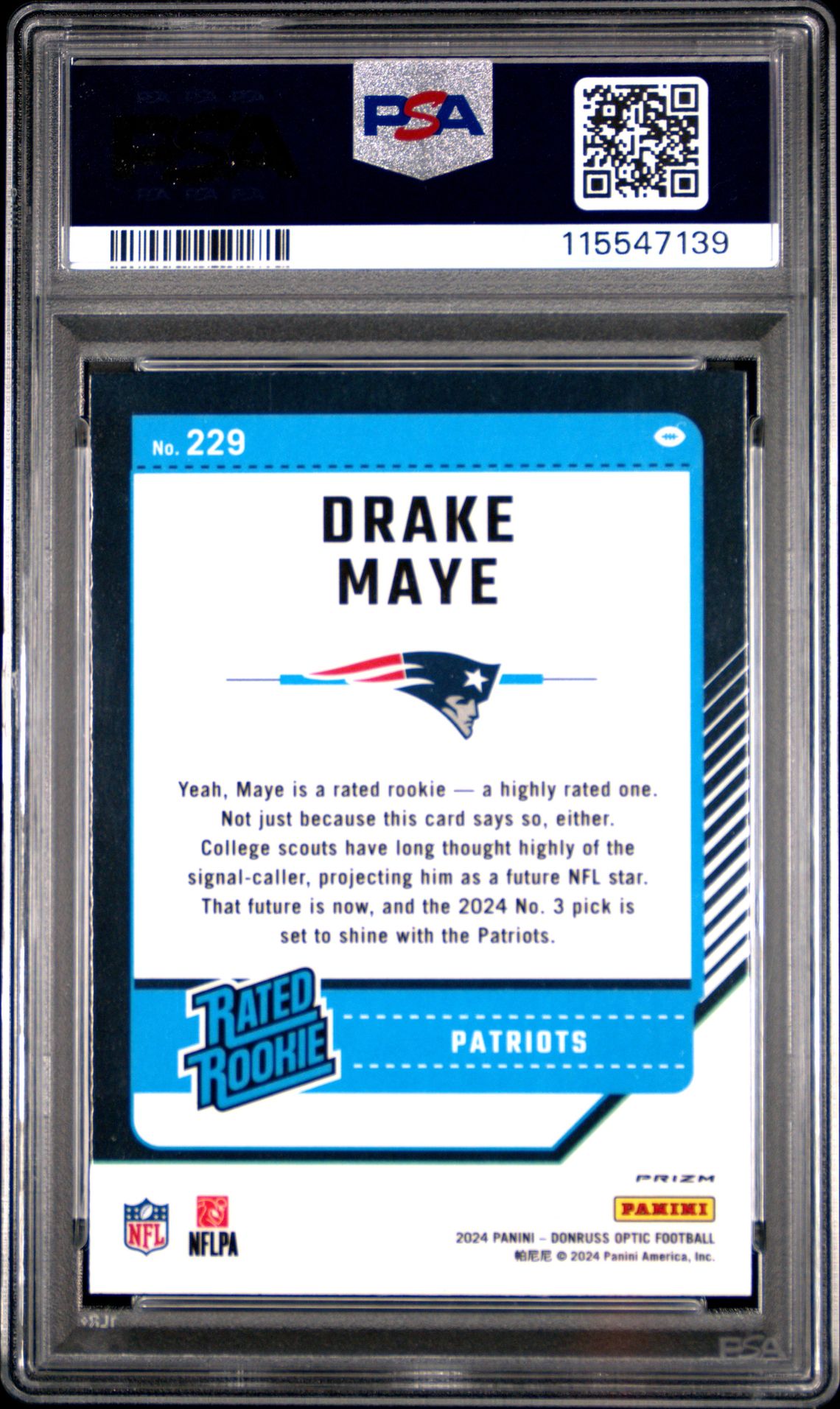 2024 Panini Donruss Optic Drake Maye #229 (Pink) Nm-Mt 8 back