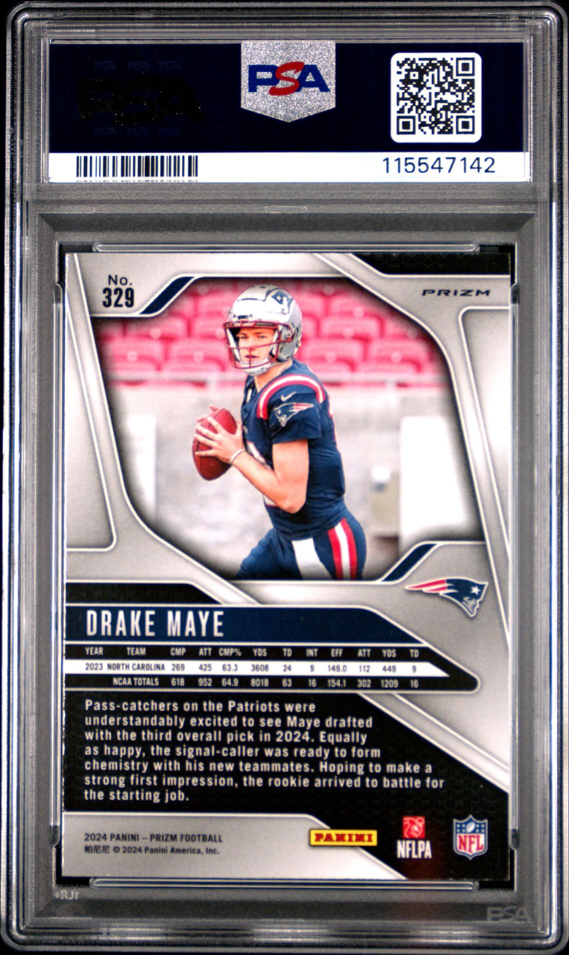 2024 Panini Prizm Drake Maye #329 (Silver Prizm) Mint 9 back