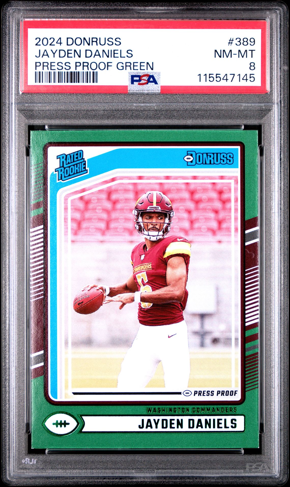 2024 Panini Donruss Jayden Daniels #389 (Press Proof Green) Nm-Mt 8 front