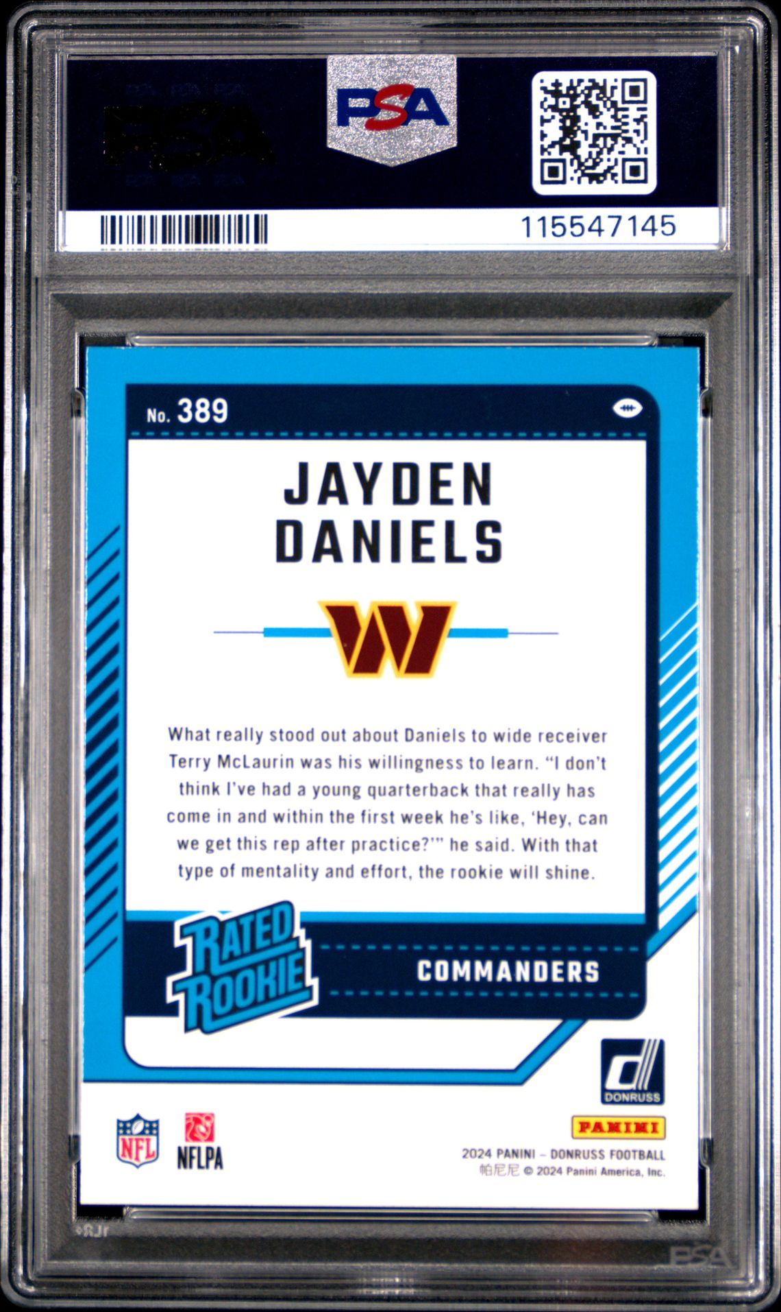 2024 Panini Donruss Jayden Daniels #389 (Press Proof Green) Nm-Mt 8 back