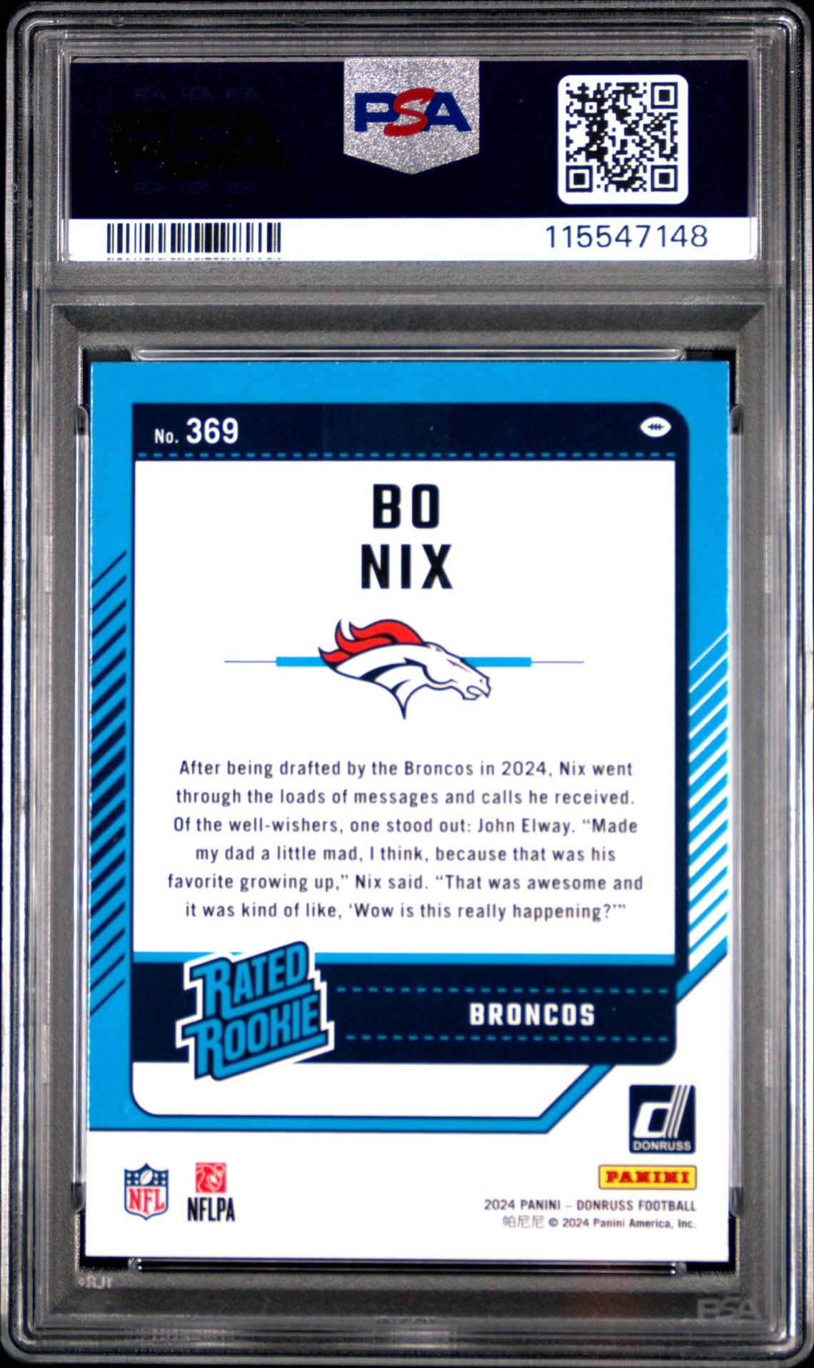 2024 Panini Donruss Bo Nix #369 (Press Proof Green) Nm-Mt 8 back