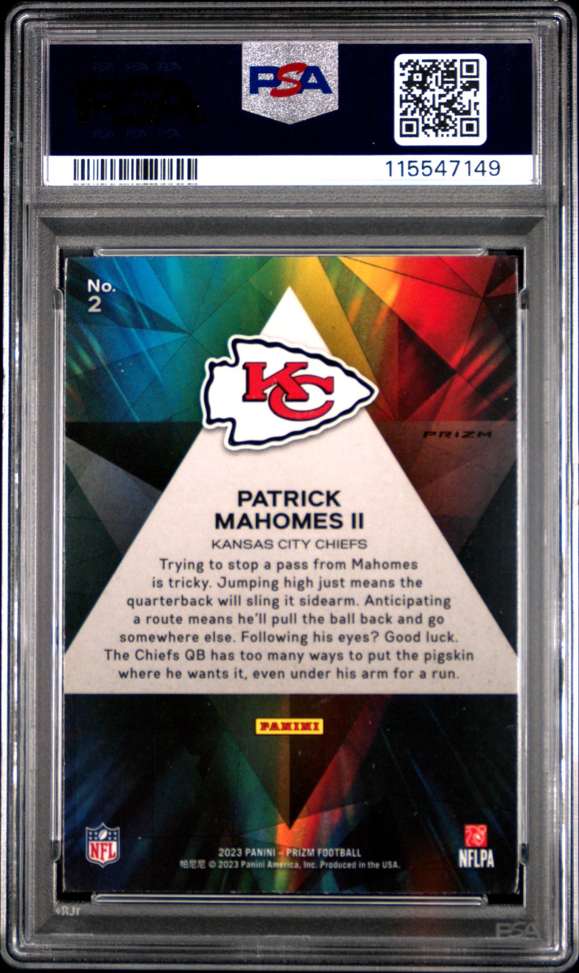 2023 Panini Prizm Prizmatic Patrick Mahomes Ii #2 (Prizmatic-Green Wave) Mint 9 back