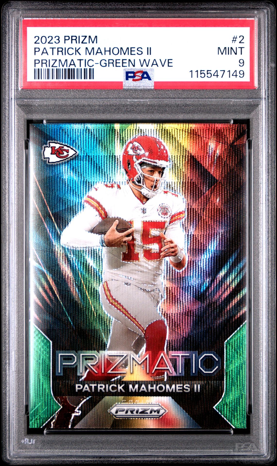 2023 Panini Prizm Prizmatic Patrick Mahomes Ii #2 (Prizmatic-Green Wave) Mint 9 front