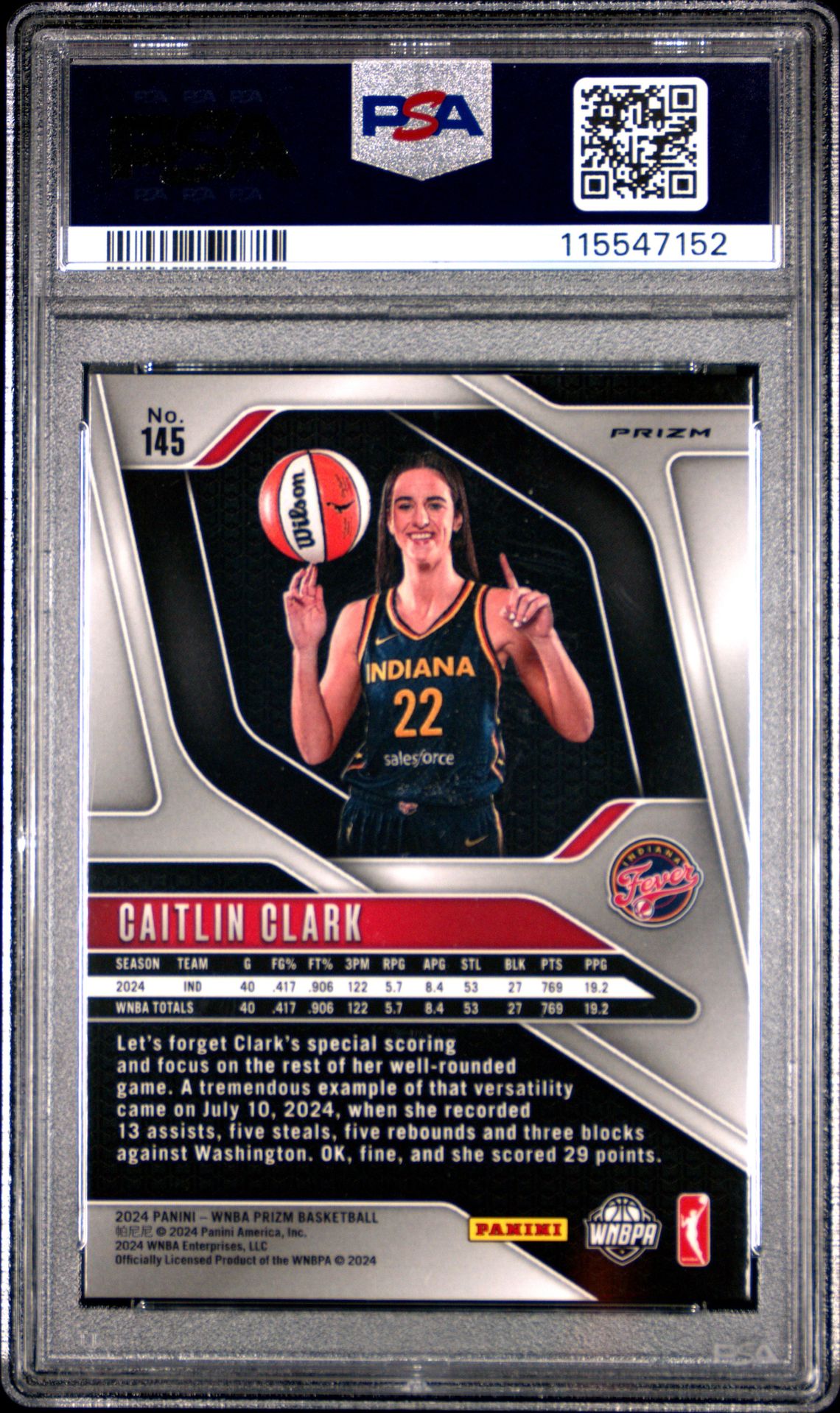 2024 Panini Prizm Wnba Caitlin Clark #145 (Wnba Logo Prizm) Nm-Mt 8 back