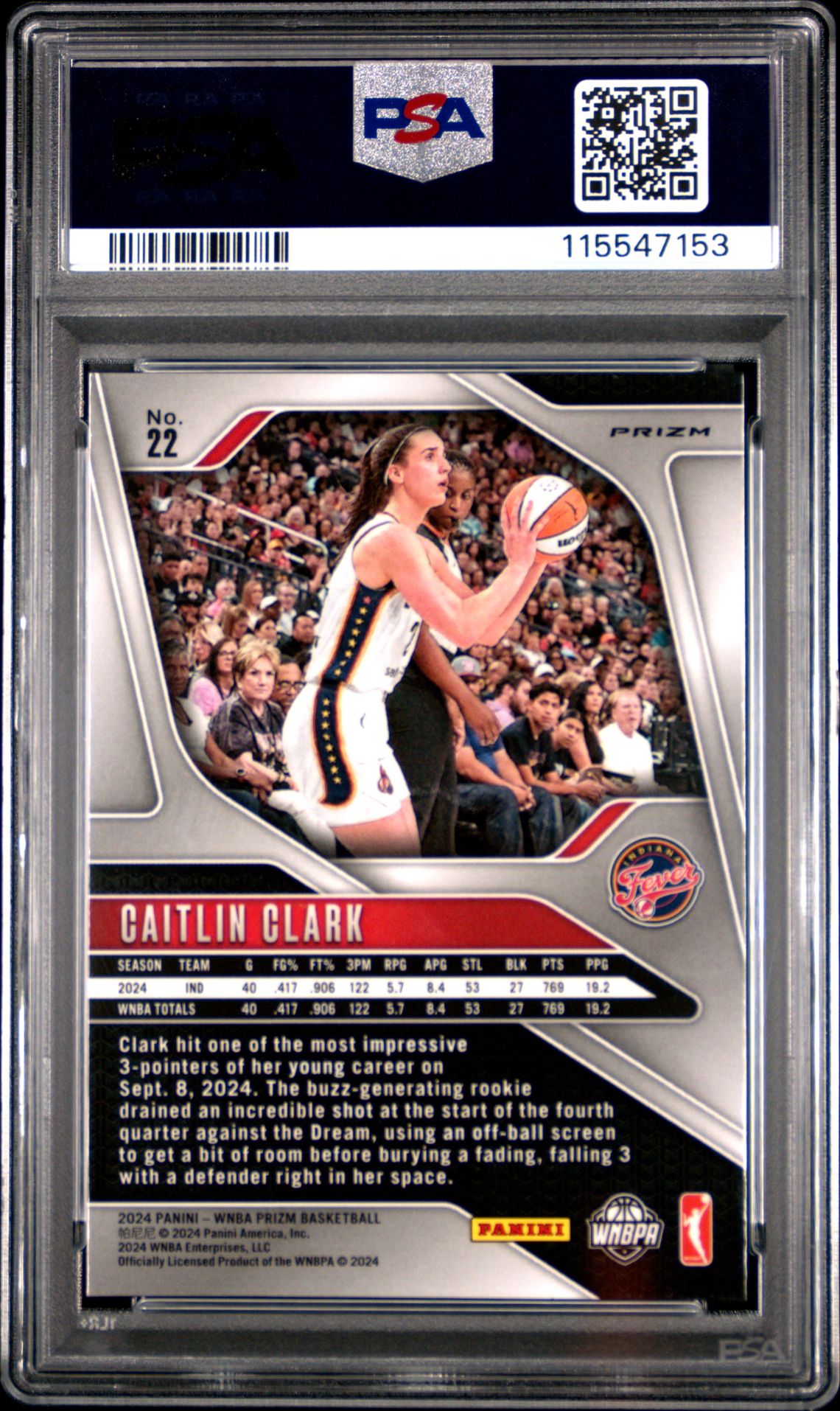 2024 Panini Prizm Wnba Caitlin Clark #22 (Orange Velocity) Mint 9 back