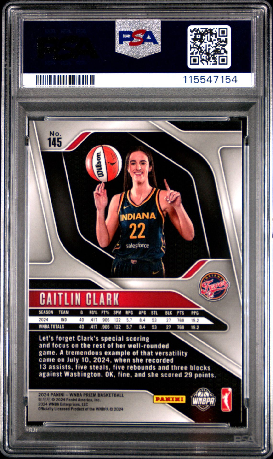 2024 Panini Prizm Wnba Caitlin Clark #145 Nm-Mt 8 back