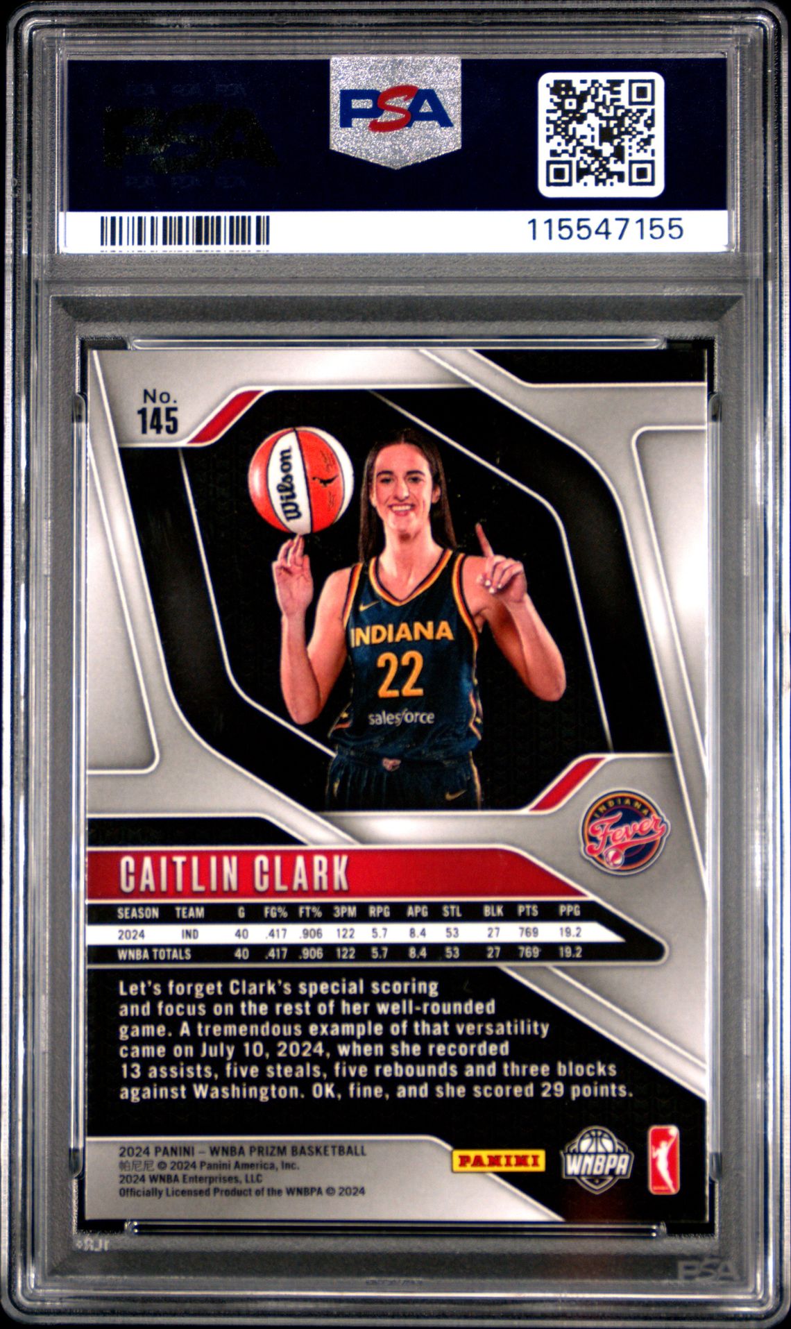 2024 Panini Prizm Wnba Caitlin Clark #145 Nm-Mt 8 back