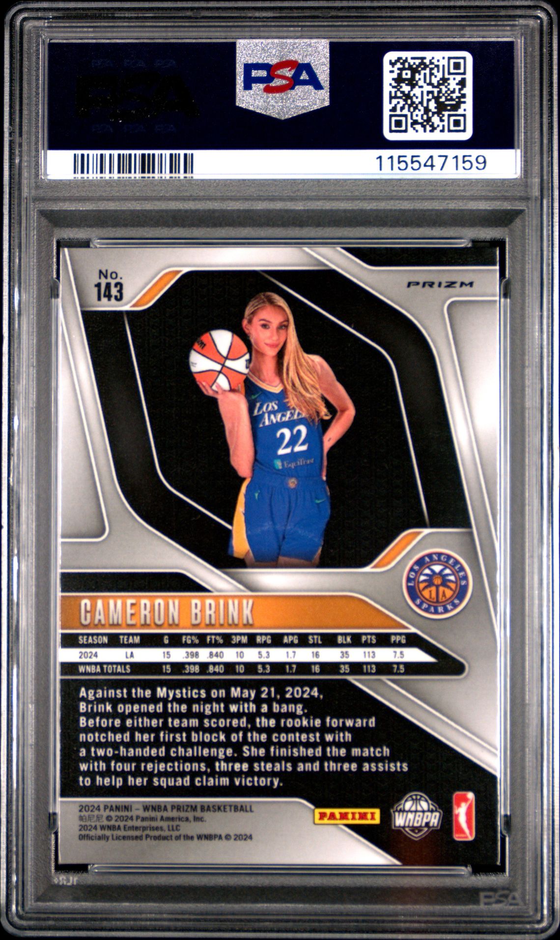 2024 Panini Prizm Wnba Cameron Brink #143 (Ice) Nm-Mt 8 back