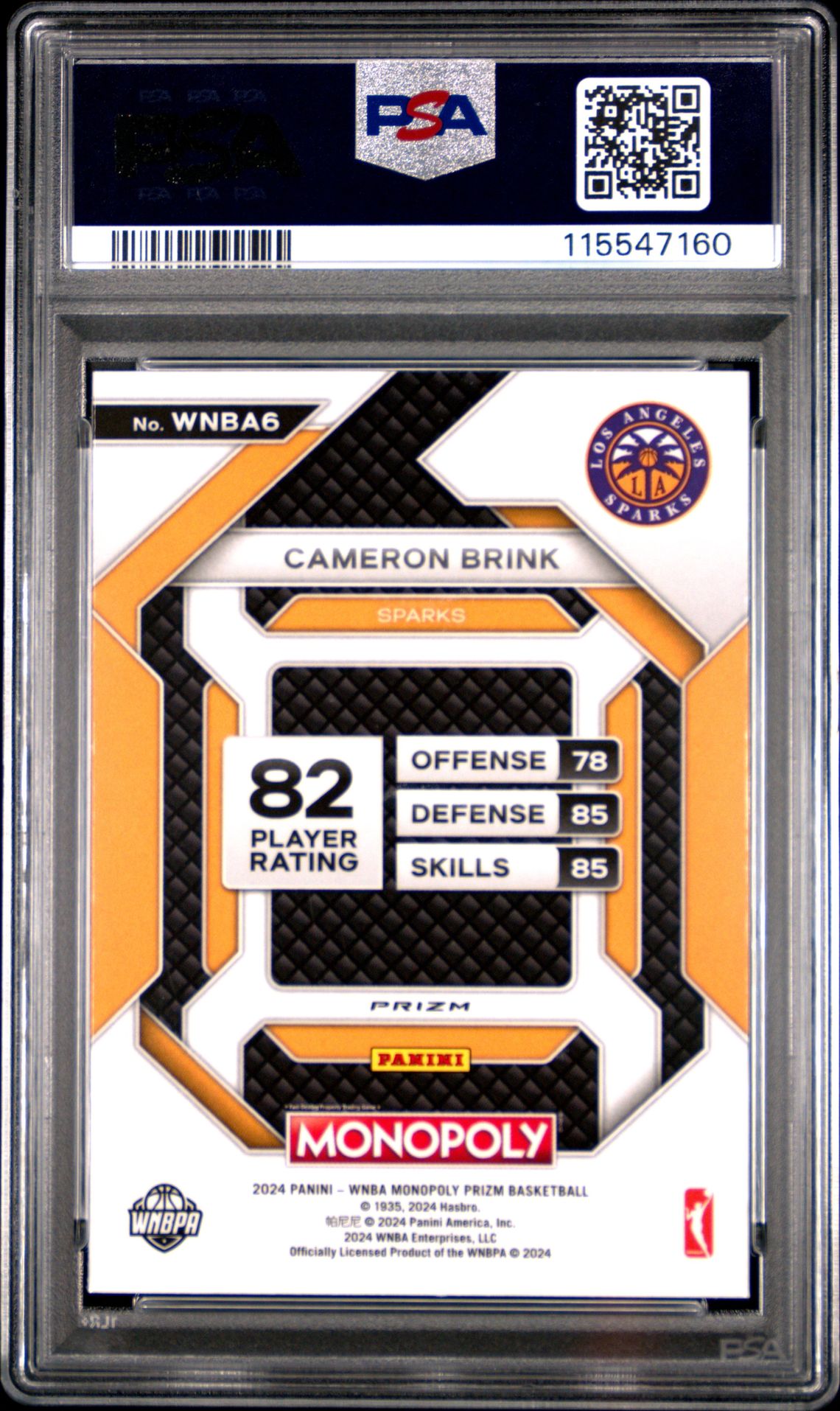 2024 Panini Prizm Monopoly Wnba Insert Cameron Brink #6 (Insert-Go) Nm-Mt 8 back