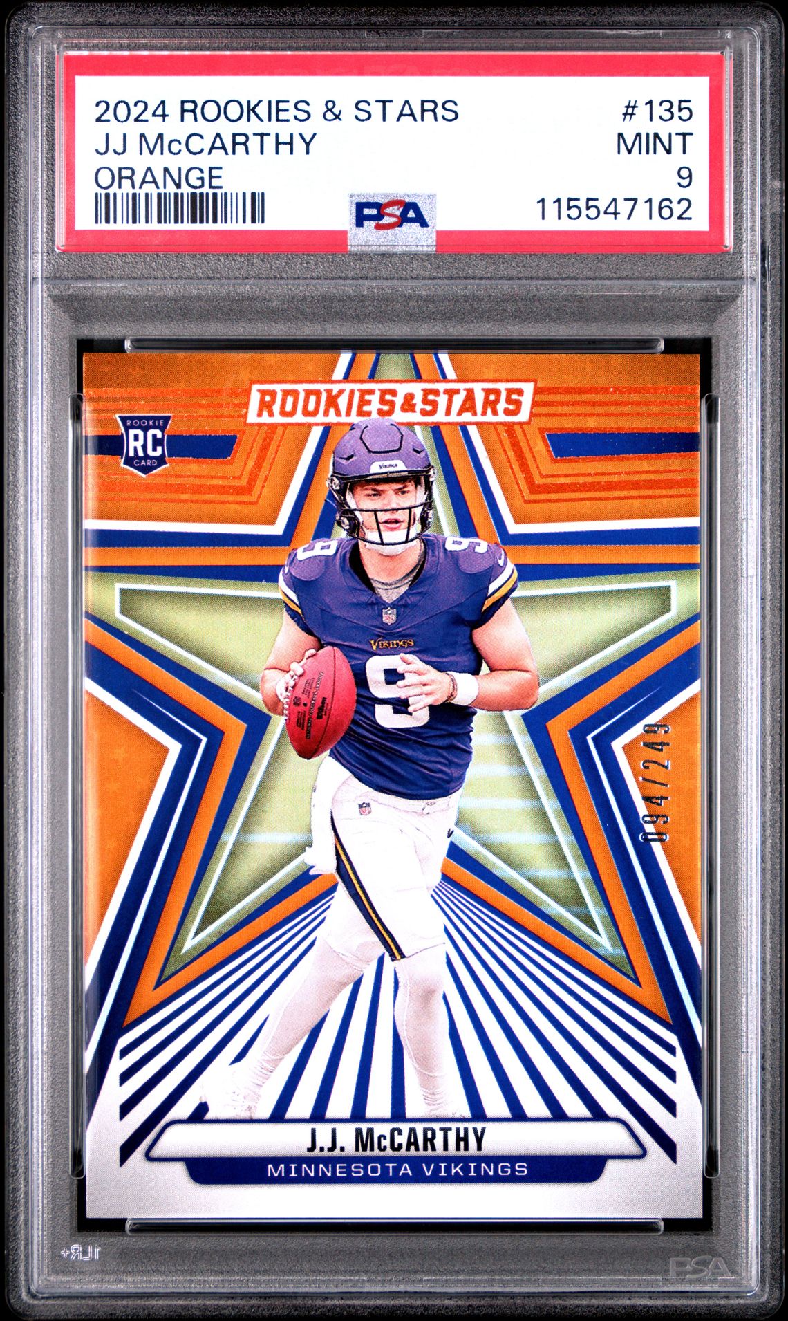 2024 Panini Rookies & Stars Jj Mccarthy #135 (Orange) Mint 9 front