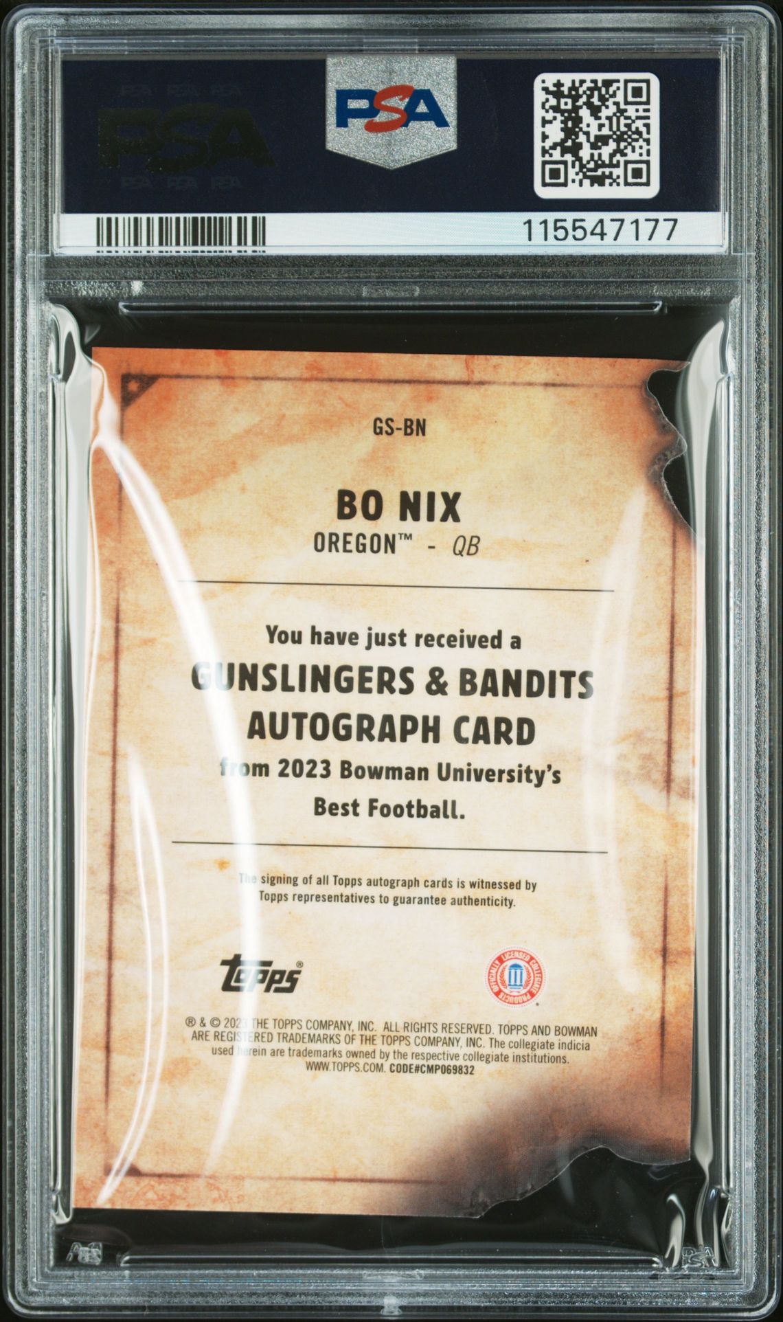 2023 Bowman University Best Gunslingers & Bandits Autographs Bo Nix #Gsbn (Gnslngrs & Bndts Auto-Gold) Nm-Mt 8 back
