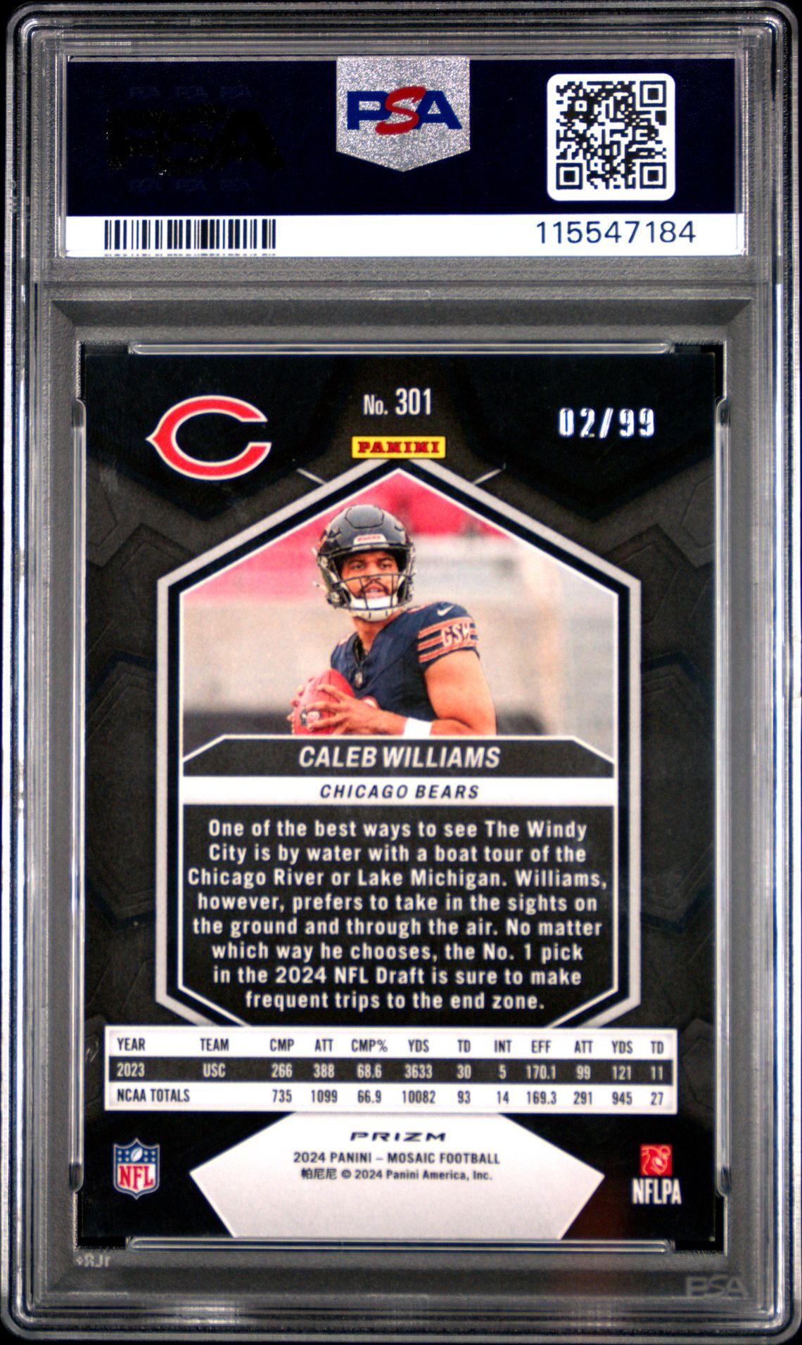 2024 Panini Mosaic Caleb Williams #301 (Blue) Nm-Mt 8 back