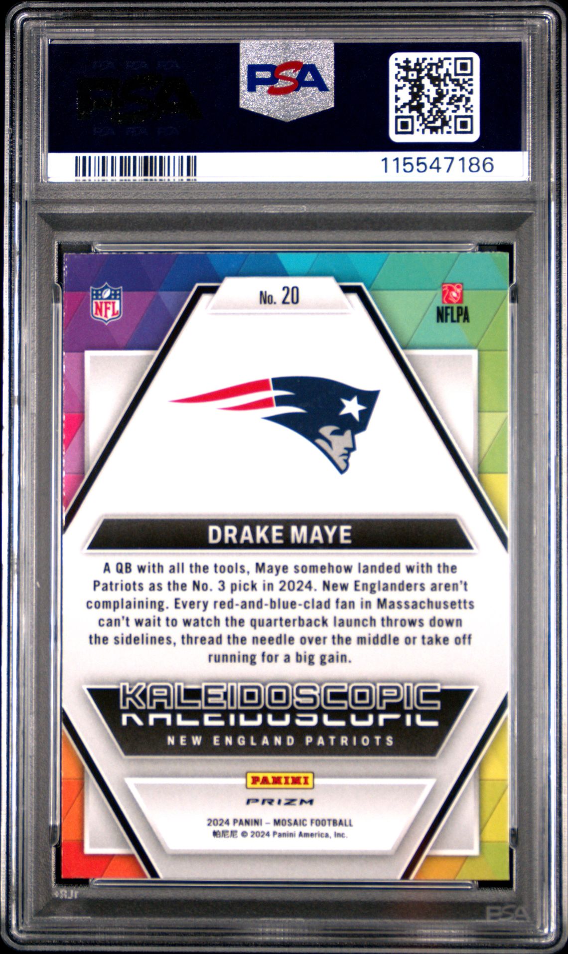 2024 Panini Mosaic Kaleidoscopic Drake Maye #20 Gem Mt 10 back