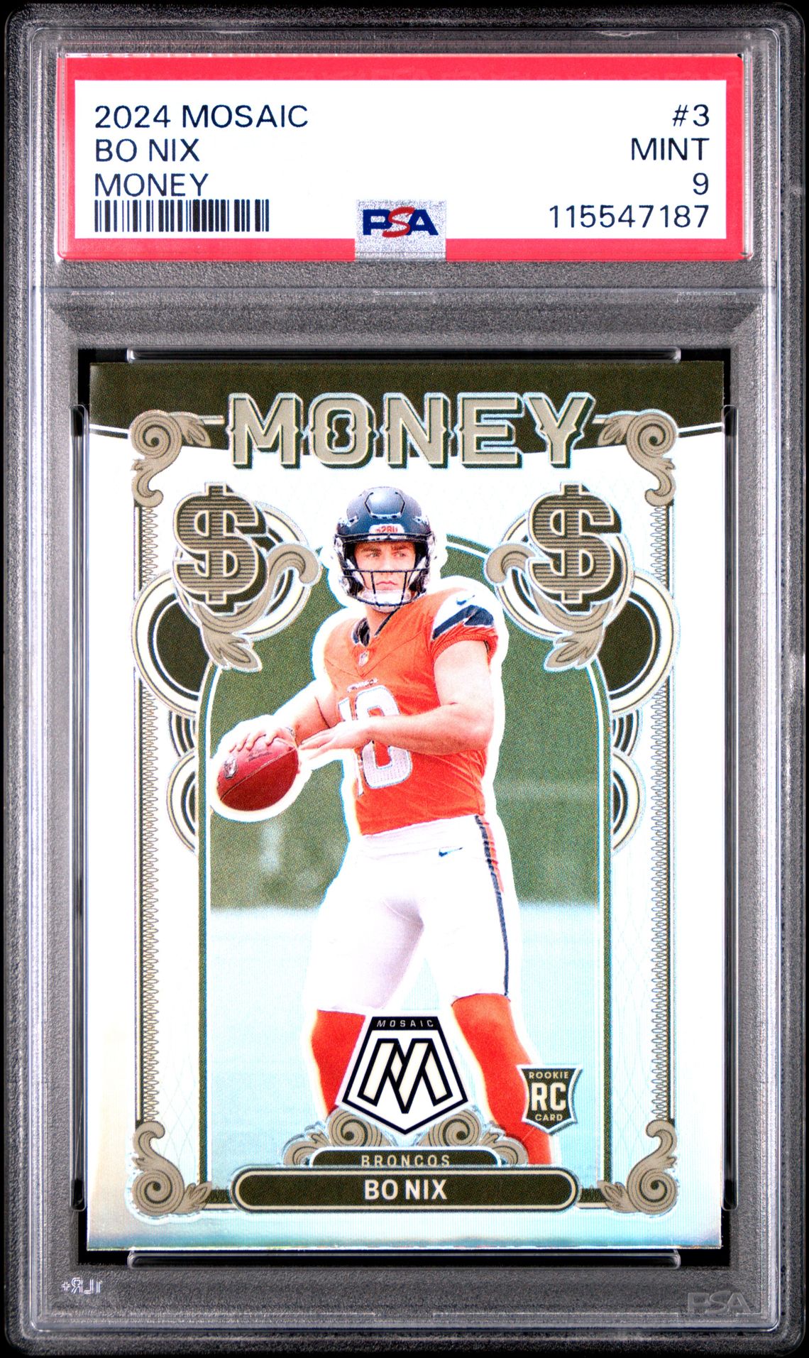 2024 Panini Mosaic Money Bo Nix #3 Mint 9 front