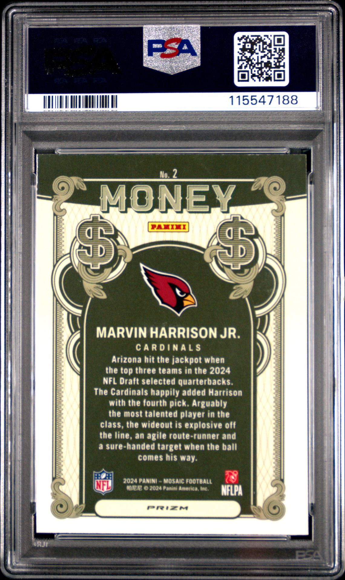 2024 Panini Mosaic Money Marvin Harrison Jr. #2 Mint 9 back