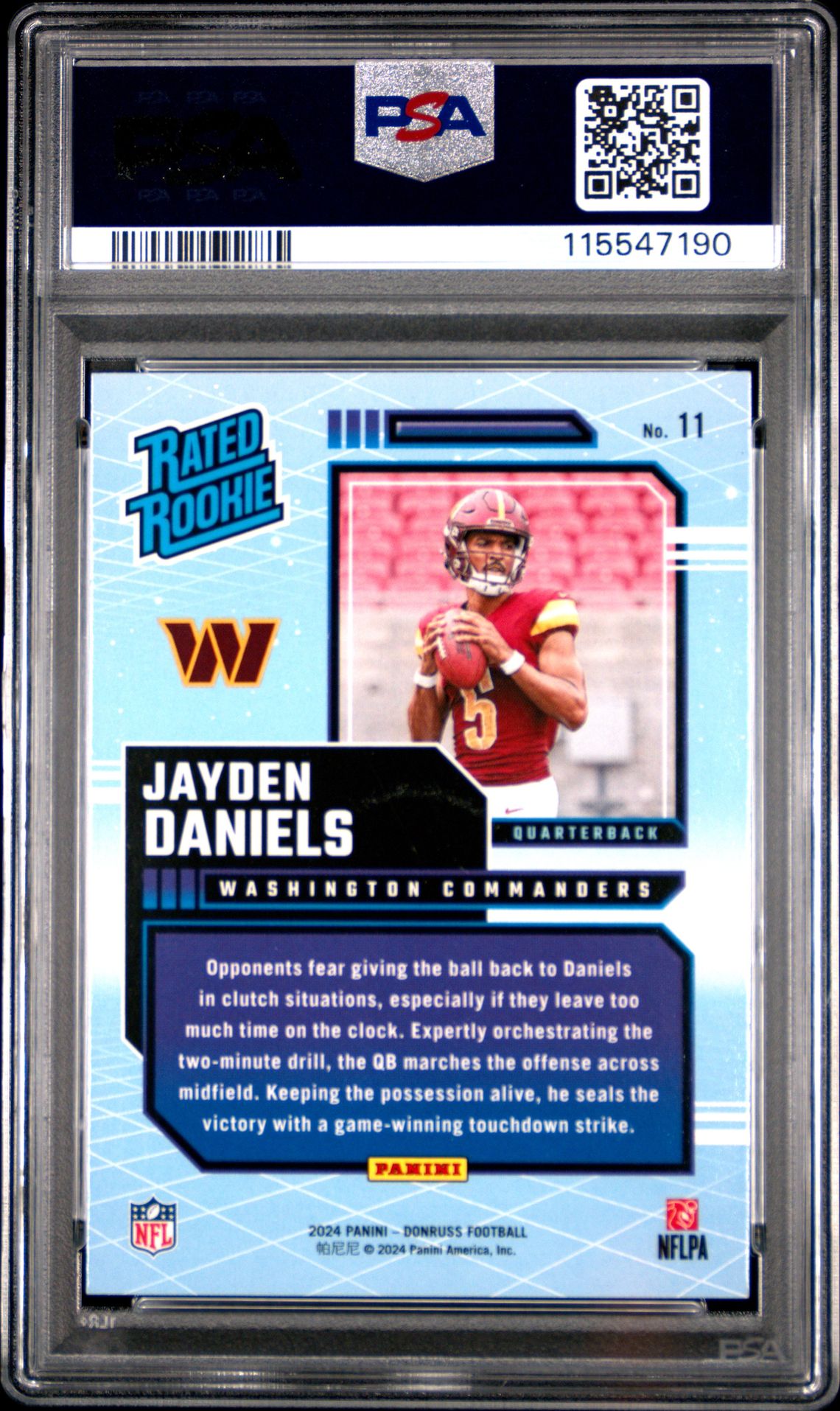 2024 Panini Donruss Rated Rookies Retro Jayden Daniels #11 Gem Mt 10 back