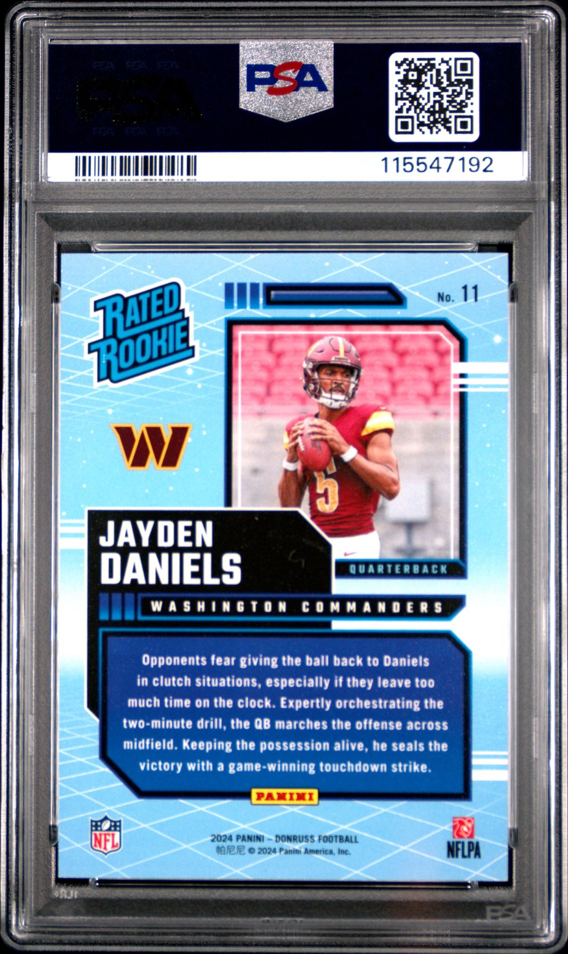 2024 Panini Donruss Rated Rookies Retro Jayden Daniels #11 Gem Mt 10 back