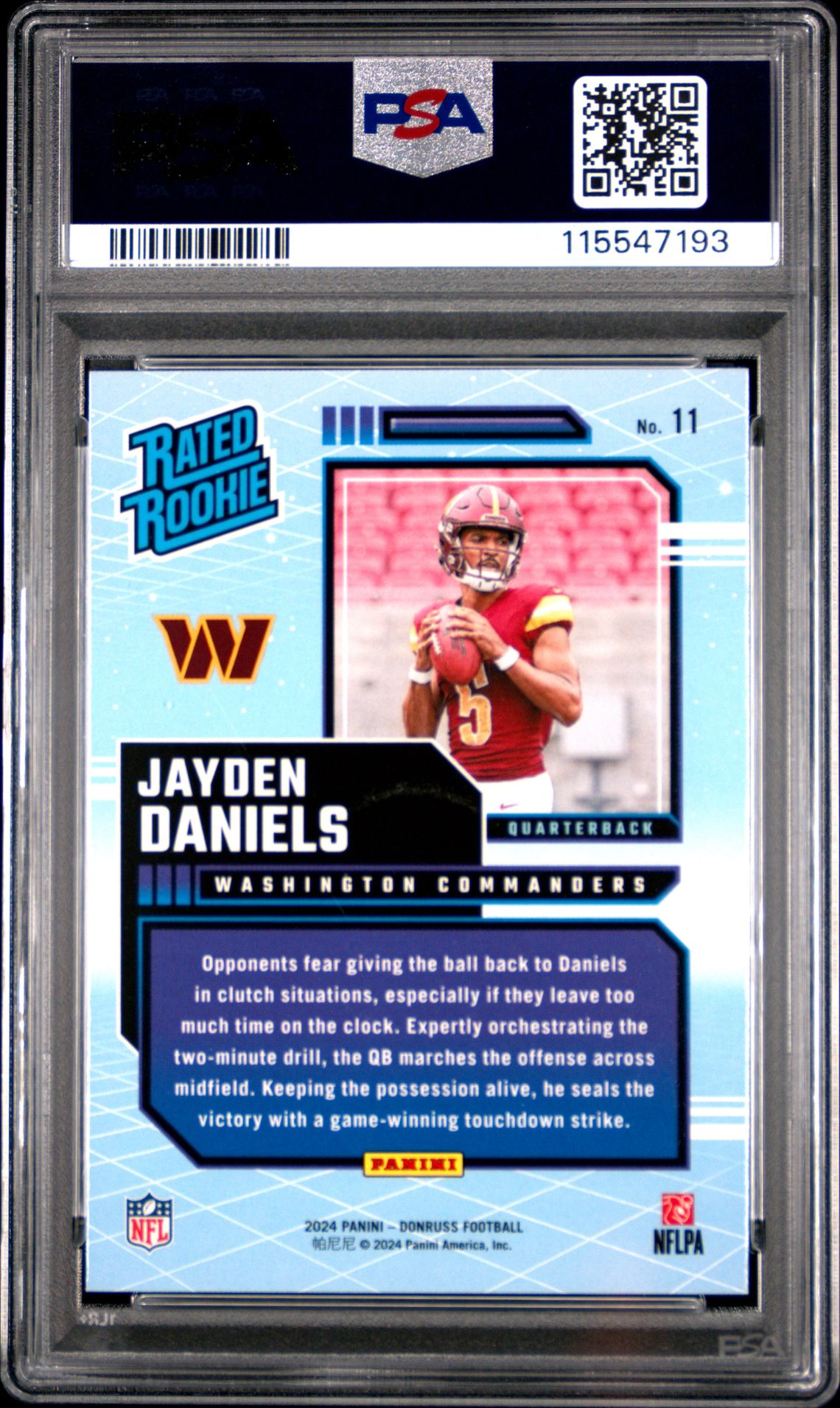 2024 Panini Donruss Rated Rookies Retro Jayden Daniels #11 Gem Mt 10 back