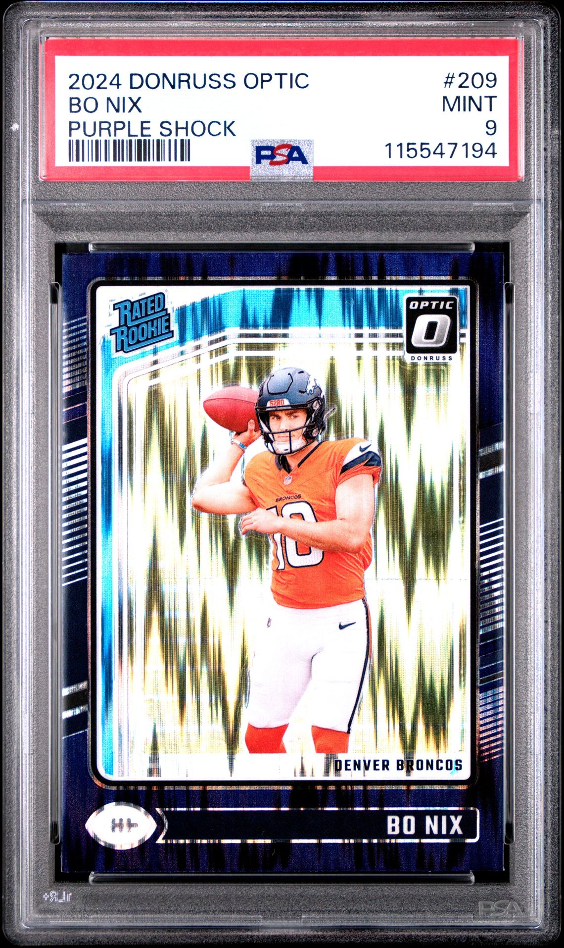 2024 Panini Donruss Optic Bo Nix #209 (Purple Shock) Mint 9 front