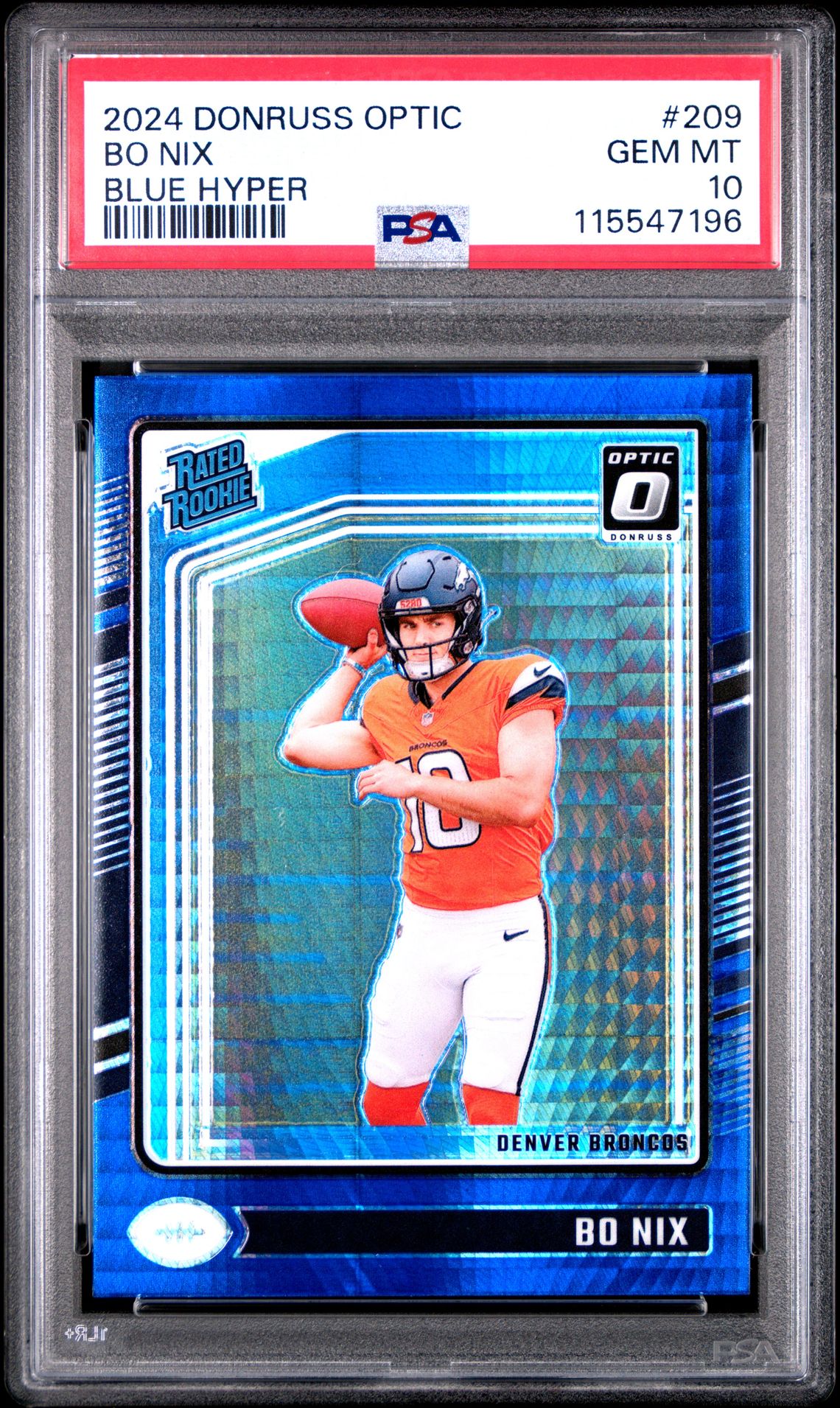 2024 Panini Donruss Optic Bo Nix #209 (Blue Hyper) Gem Mt 10 front