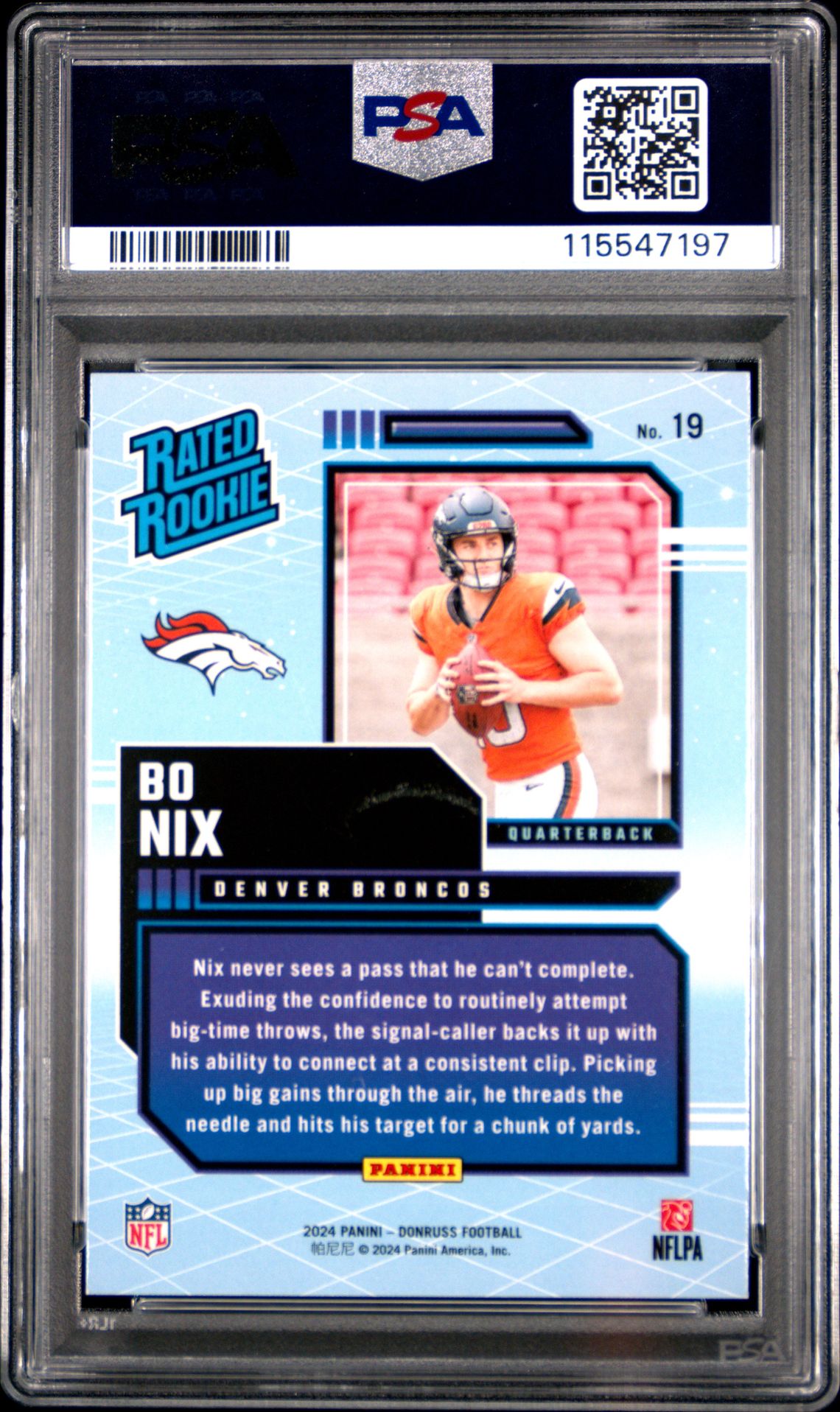 2024 Panini Donruss Rated Rookies Retro Bo Nix #19 Mint 9 back