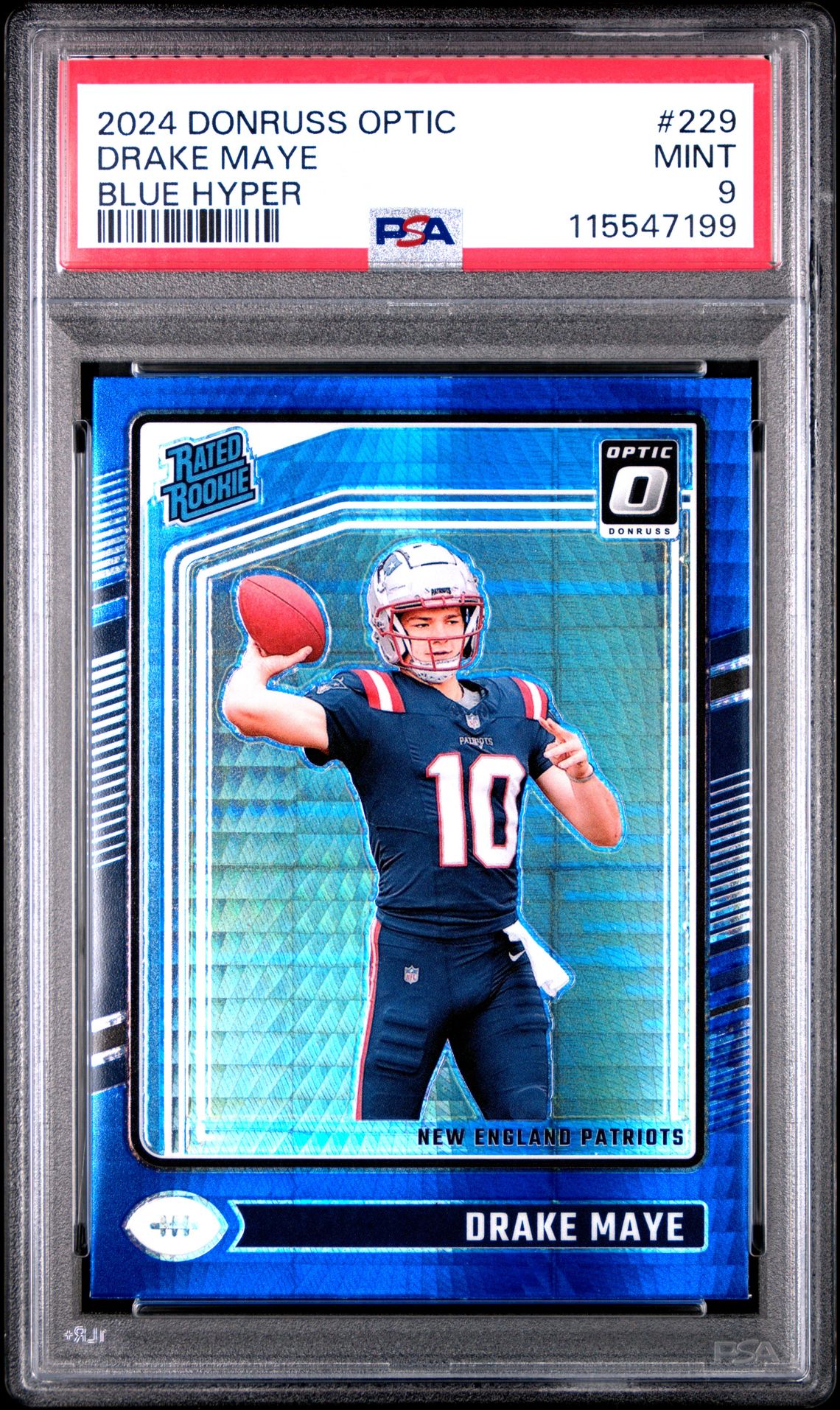 2024 Panini Donruss Optic Drake Maye #229 (Blue Hyper) Mint 9 front