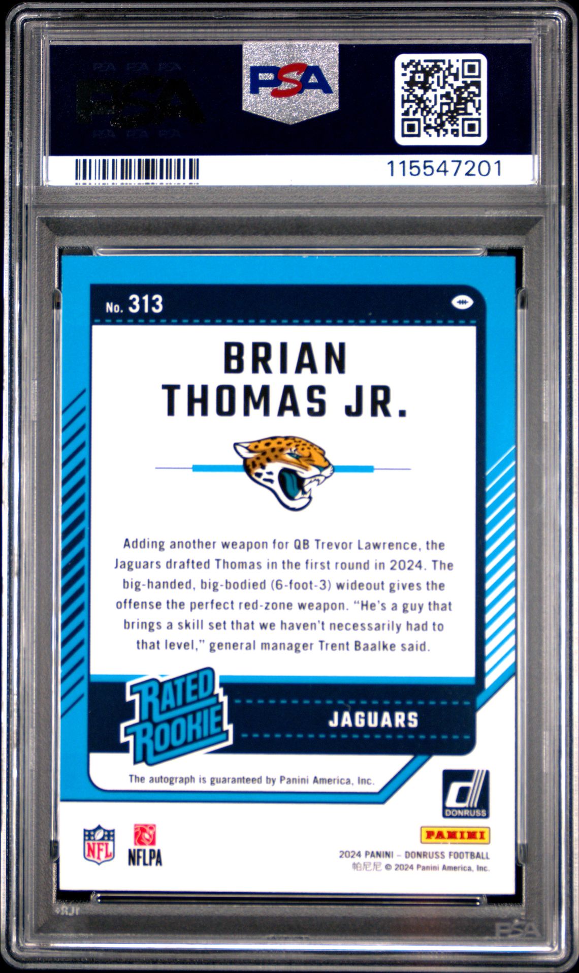 2024 Panini Donruss Brian Thomas Jr. #313 (Autograph-Green) Mint 9 back