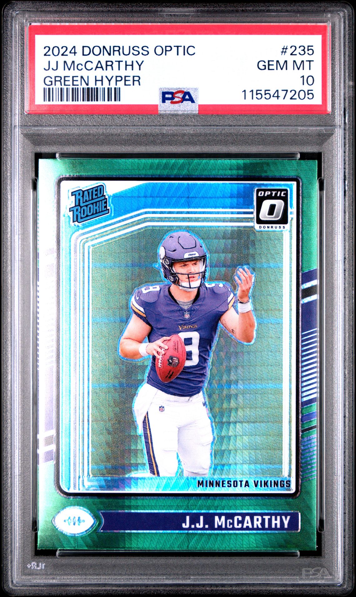 2024 Panini Donruss Optic Jj Mccarthy #235 (Green Hyper) Gem Mt 10 front