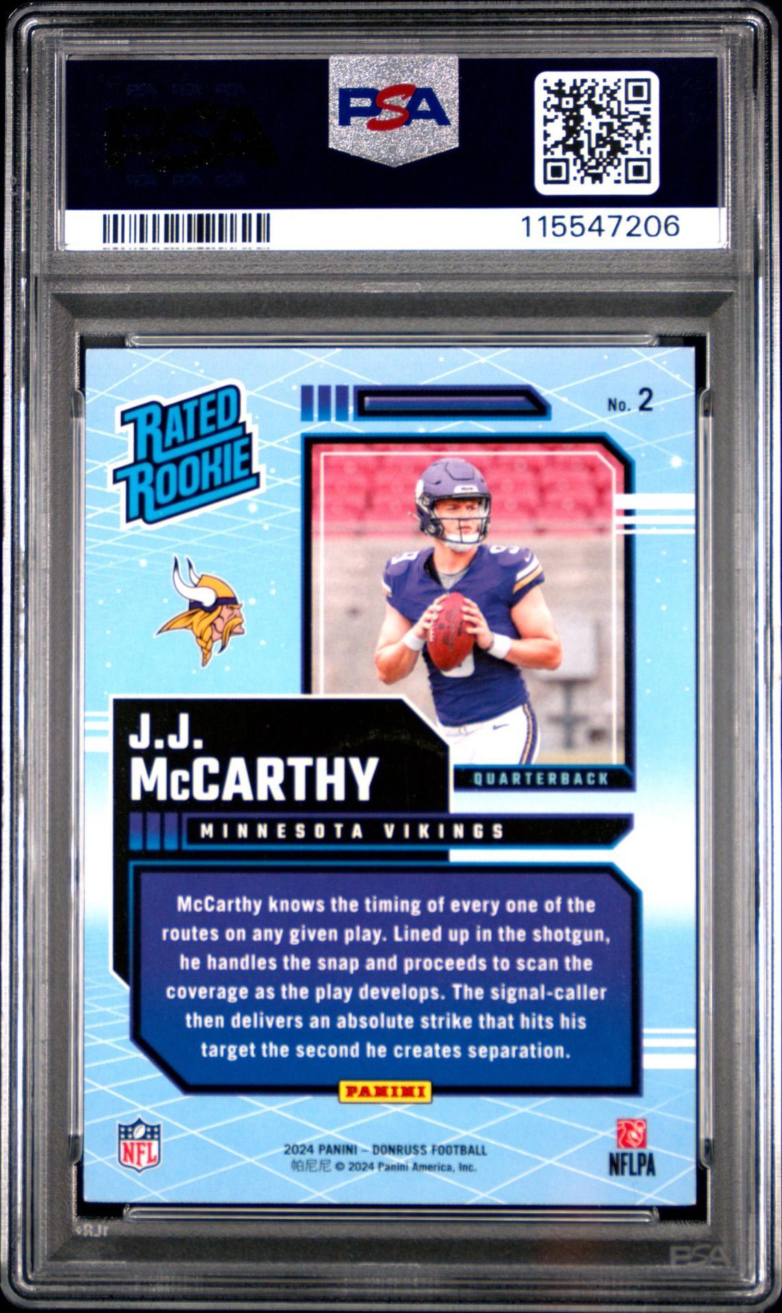 2024 Panini Donruss Rated Rookies Retro Jj Mccarthy #2 Mint 9 back
