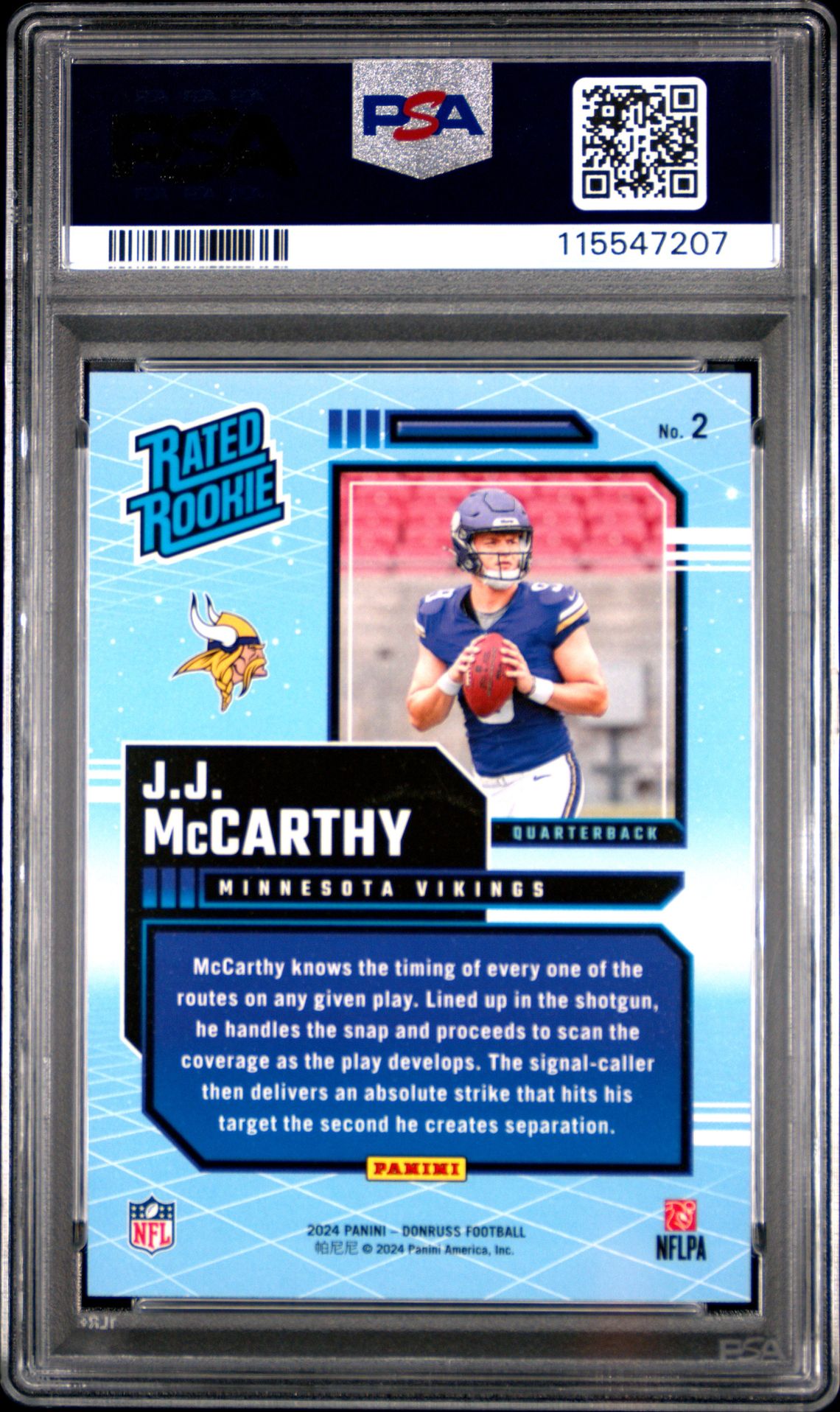 2024 Panini Donruss Rated Rookies Retro Jj Mccarthy #2 Gem Mt 10 back