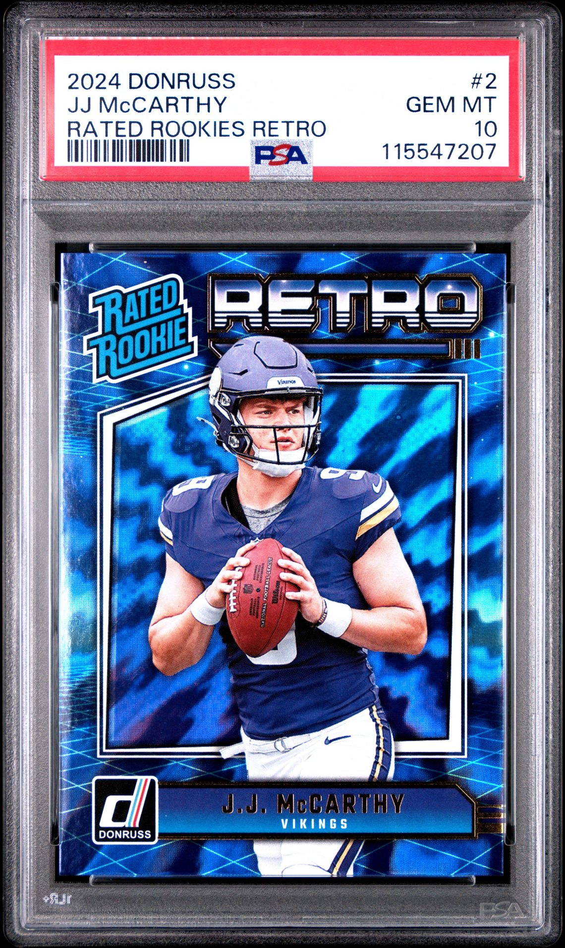 2024 Panini Donruss Rated Rookies Retro Jj Mccarthy #2 Gem Mt 10 front