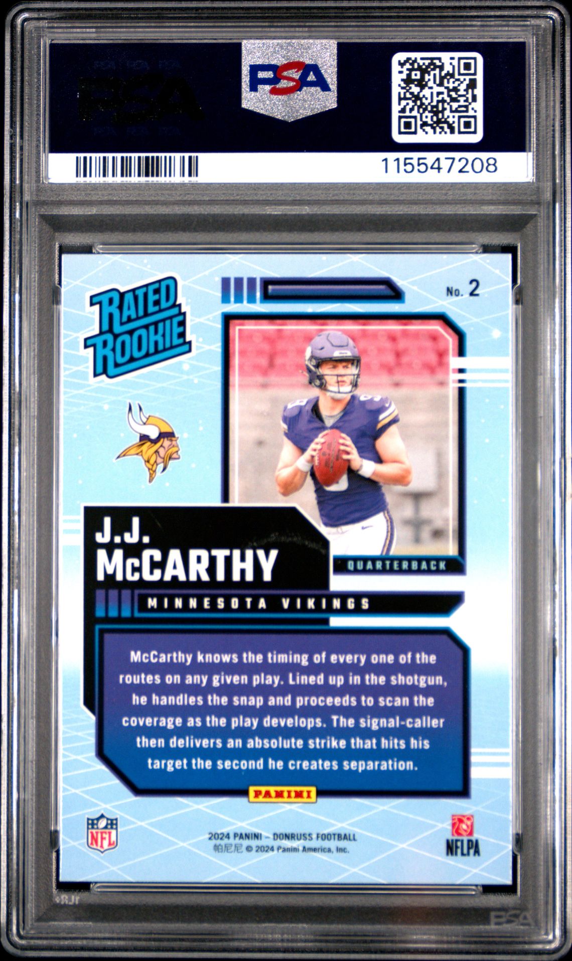 2024 Panini Donruss Rated Rookies Retro Jj Mccarthy #2 Gem Mt 10 back