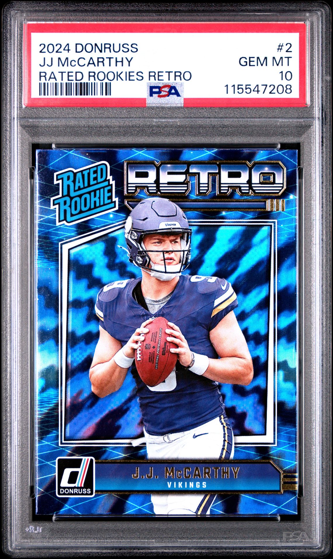 2024 Panini Donruss Rated Rookies Retro Jj Mccarthy #2 Gem Mt 10 front