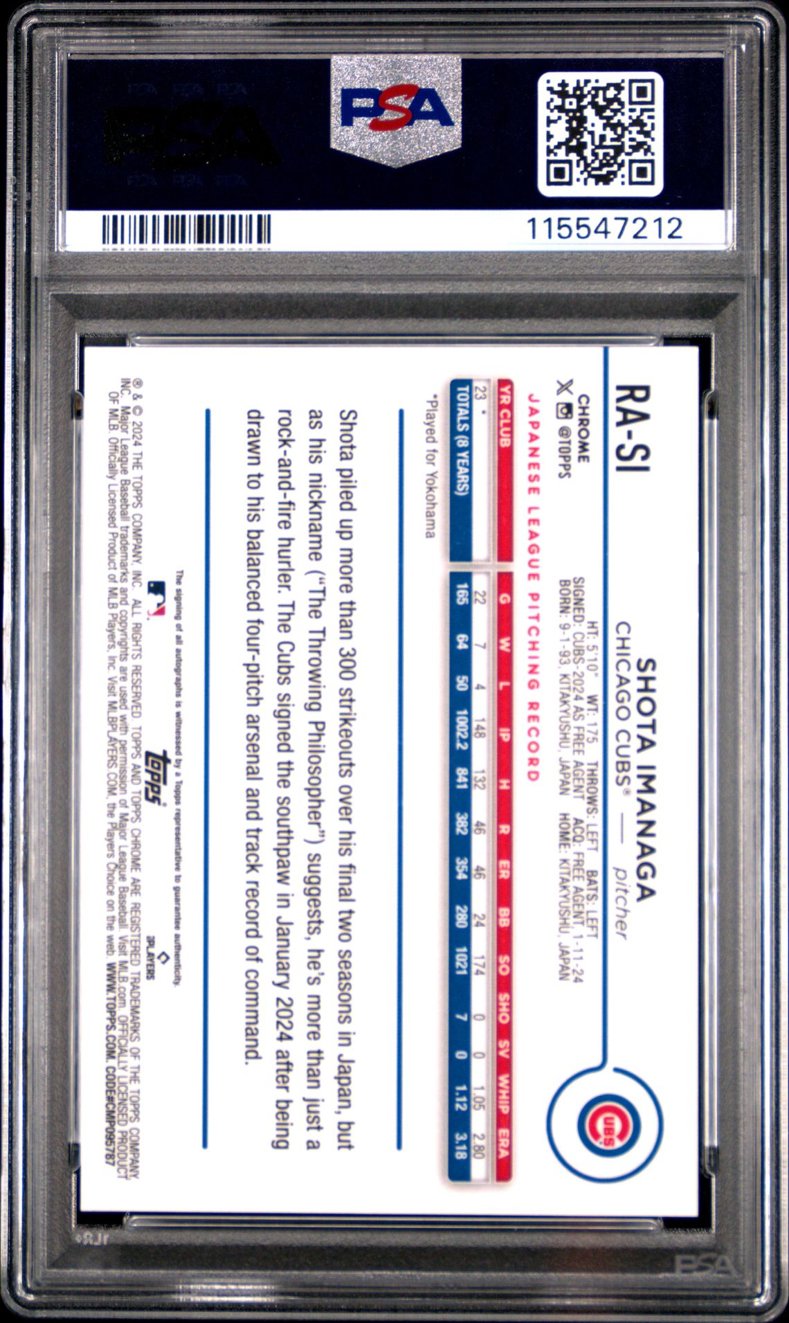 2024 Topps Chrome Update Chrome Rookie Autographs Shota Imanaga #Rasi (Rke Au-Aqua/Blue Lava Lamp) Nm-Mt 8 back