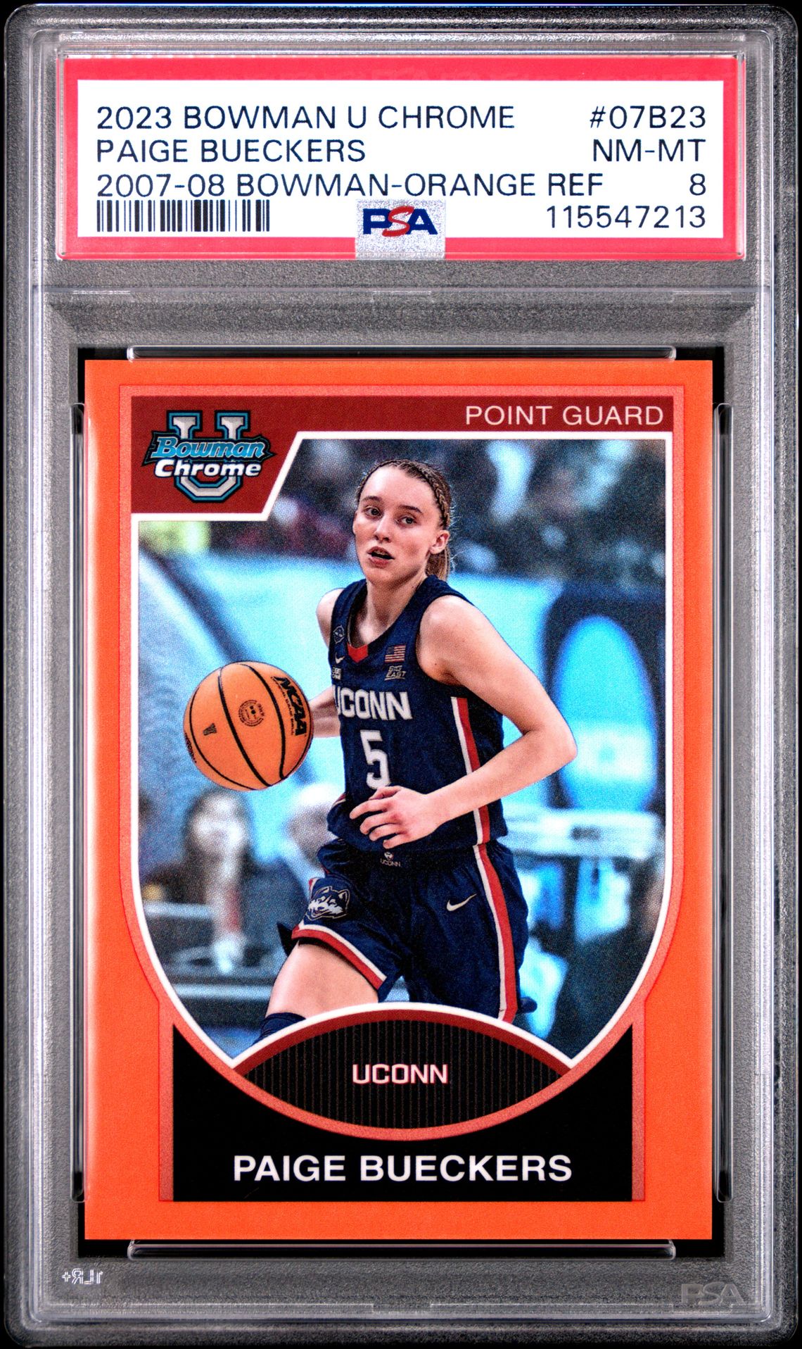 2023 Bowman University Chrome 2007-08 Bowman Paige Bueckers #07B23 (2007-08 Bowman-Orange Ref) Nm-Mt 8 front