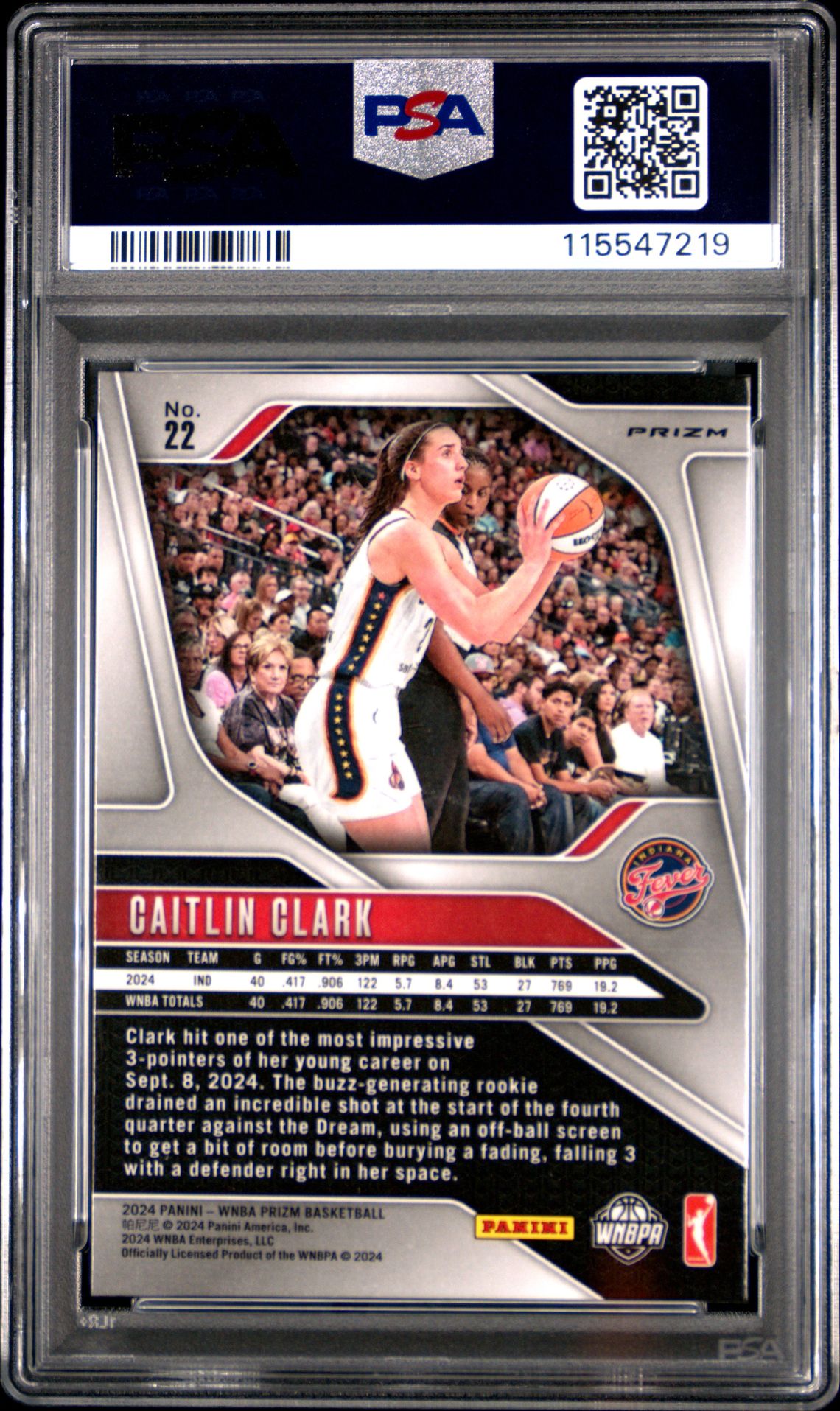 2024 Panini Prizm Wnba Caitlin Clark #22 (Green Prizm) Mint 9 back