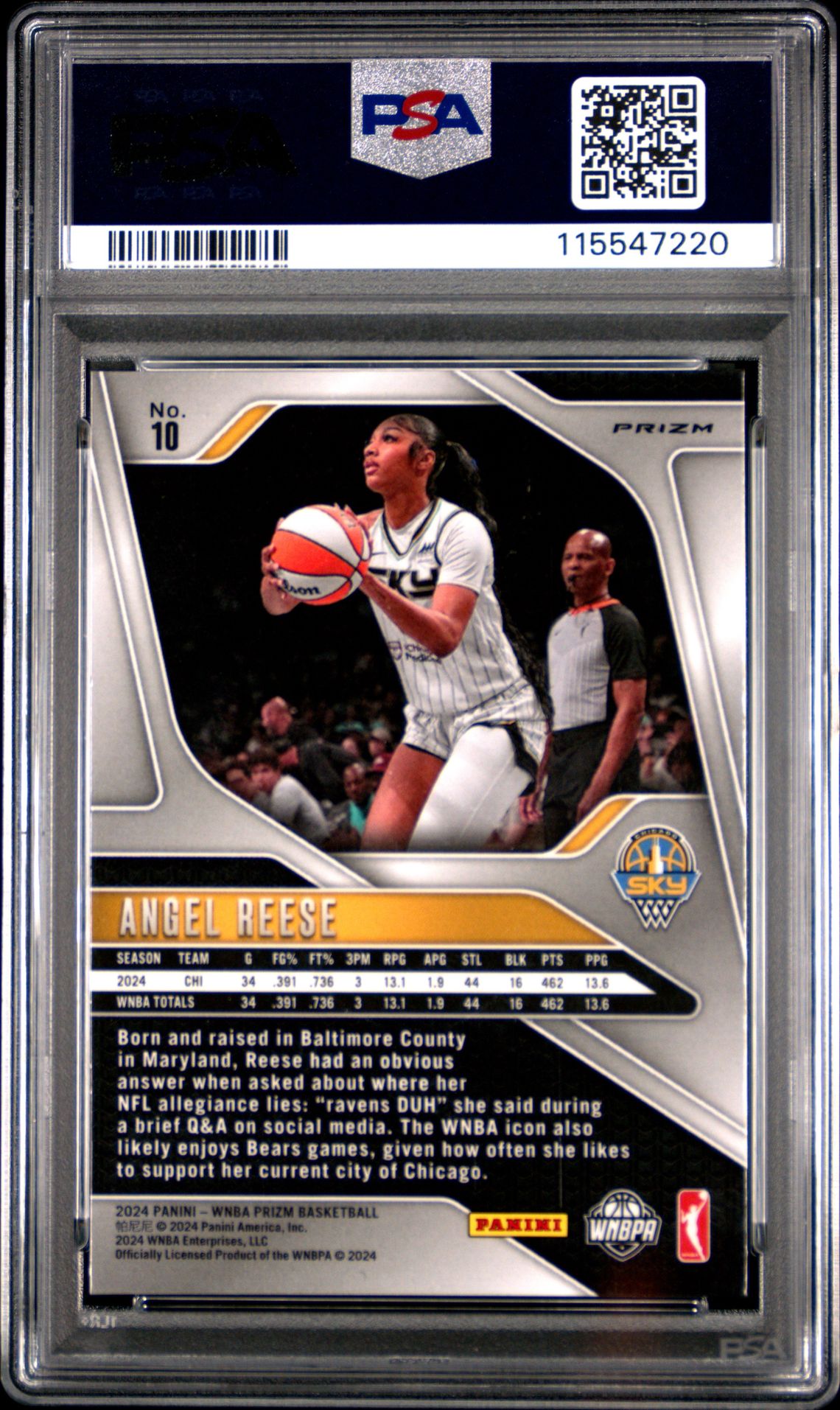 2024 Panini Prizm Wnba Angel Reese #10 (Green Prizm) Gem Mt 10 back