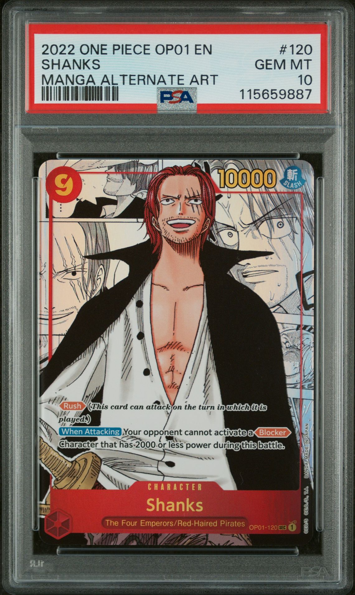 2022 One Piece ONE PIECE OP01-ROMANCE DAWN MANGA ALTERNATE ART #120 Shanks front
