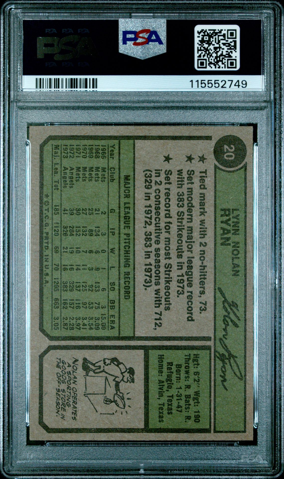 1974 Topps Nolan Ryan #20 Ex-Mt 6 back