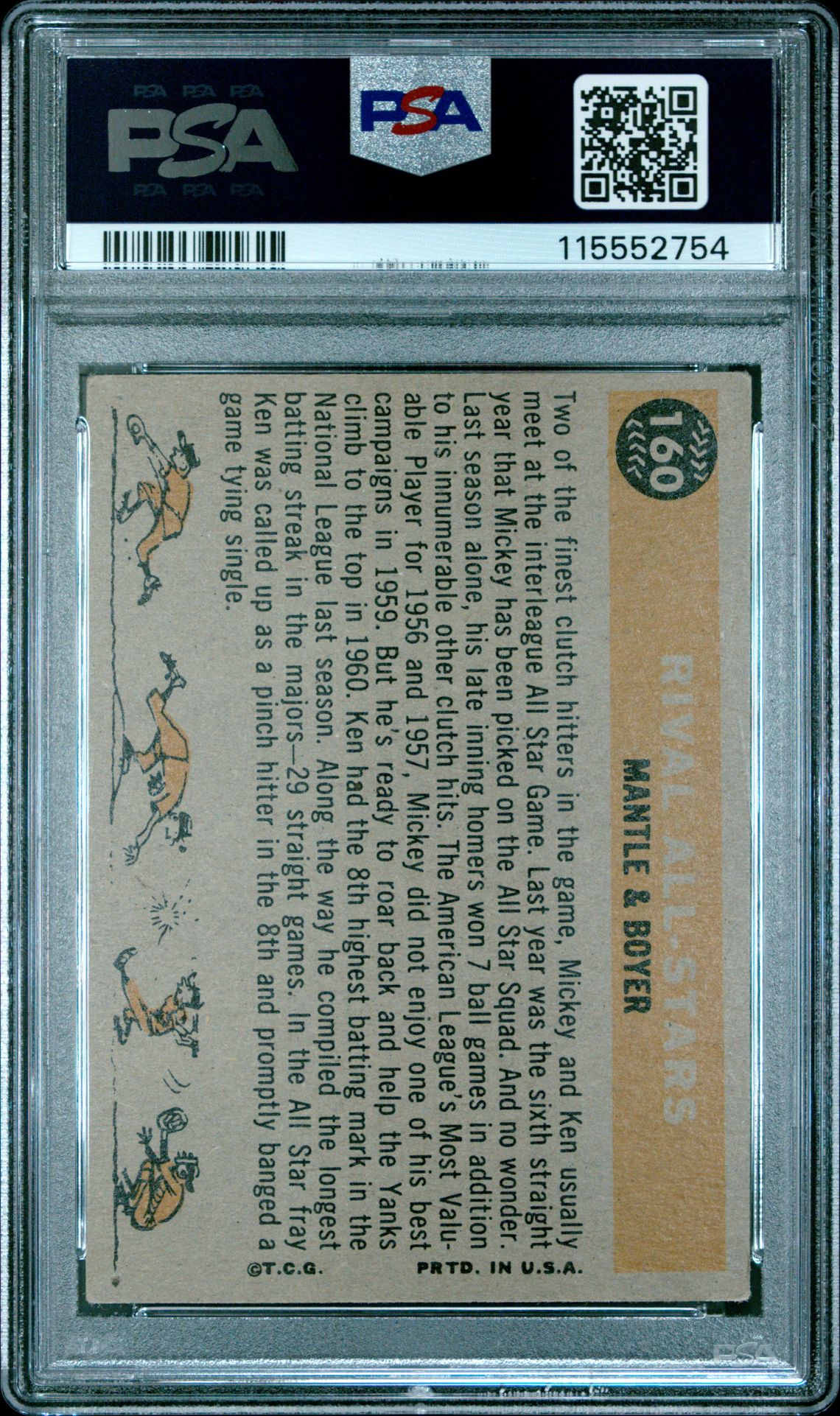 1960 Topps Rival All Stars #160 (Mantle & Boyer) Vg-Ex 4 back