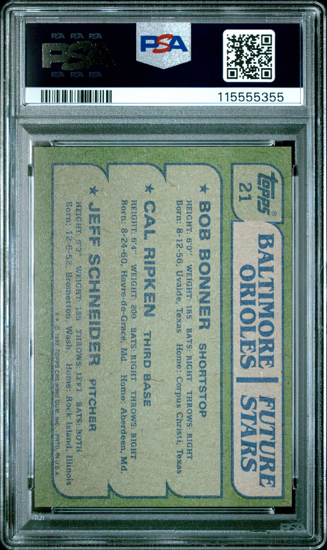 1982 Topps Orioles Future Stars #21 (Bonner/Ripken/Schneider) Nm 7 back