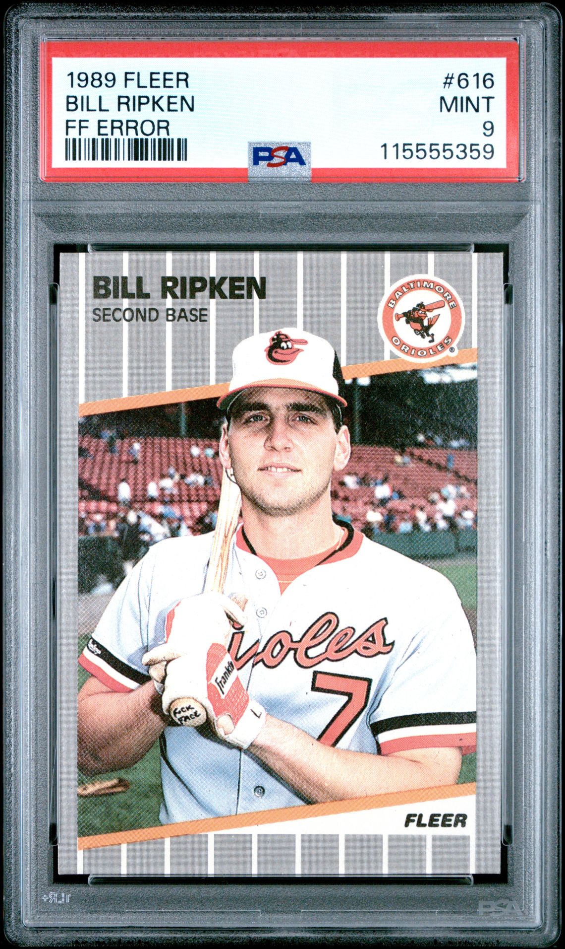 1989 Fleer Bill Ripken #616 (Ff Error) Mint 9 front