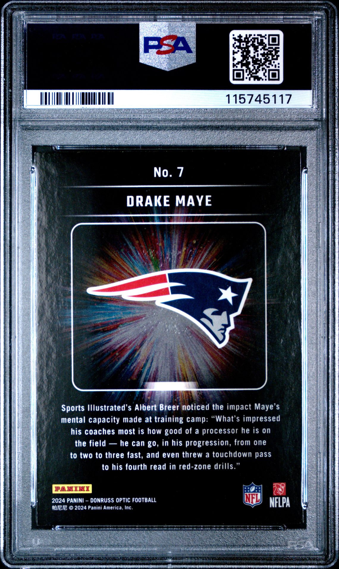 2024 Panini Donruss Optic Light It Up Drake Maye #7 Gem Mt 10 back