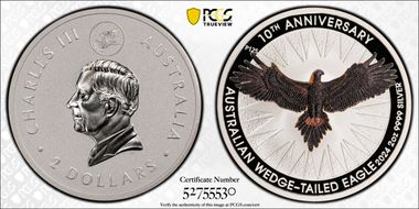2024-P125 $2 Wedge-Tailed Eagle 2oz Ag Colorized - 10th Anniversary PR70