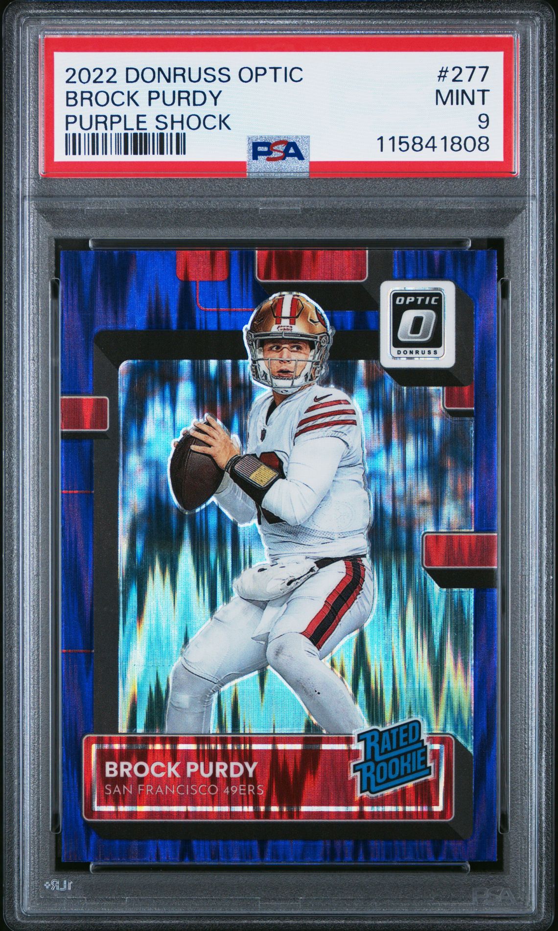 2022 Panini Donruss Optic Brock Purdy #277 (Purple Shock) Mint 9 front