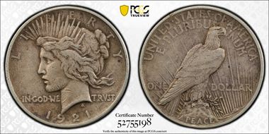 1921 $1 High Relief, Peace XF40