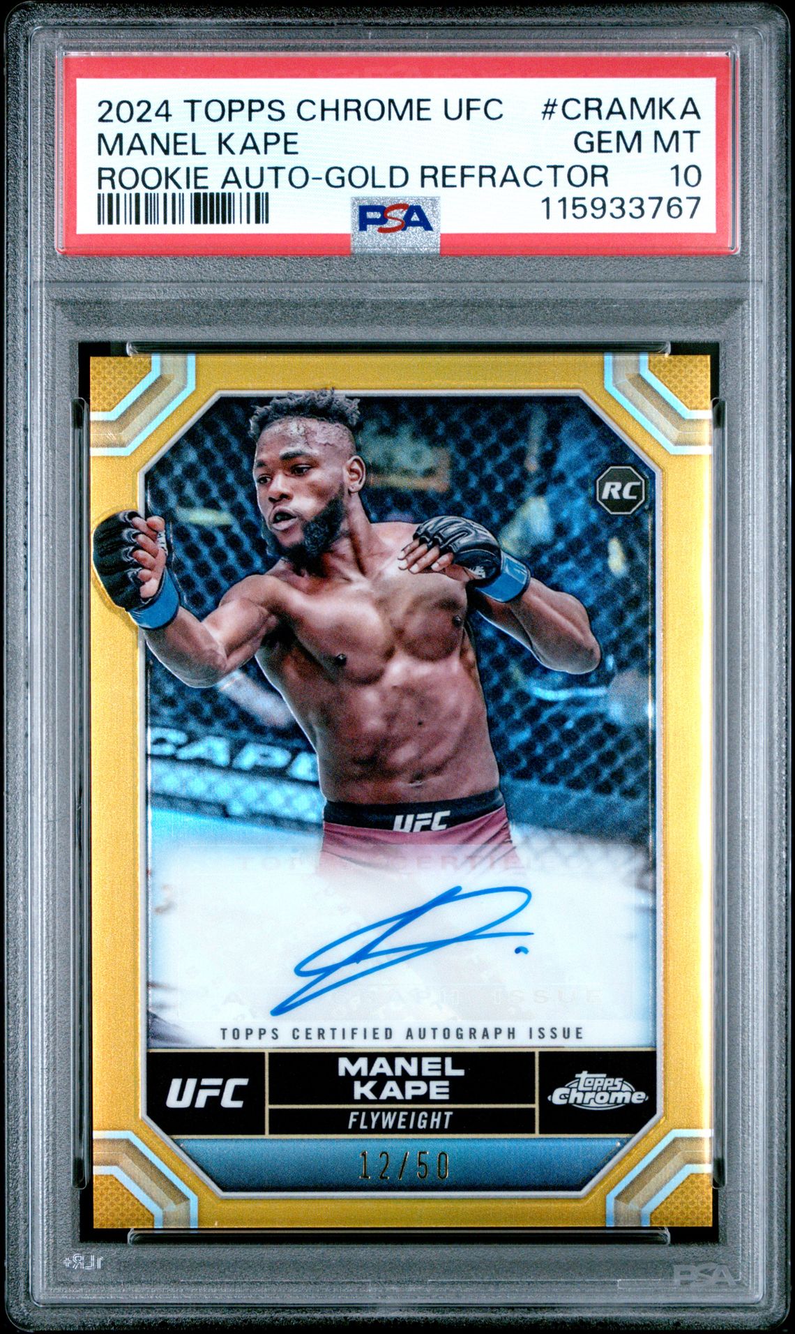 2024 Topps TOPPS CHROME UFC CHROME ROOKIE AUTOGRAPHS Gold Refractor #CRAMKA Manel Kape front