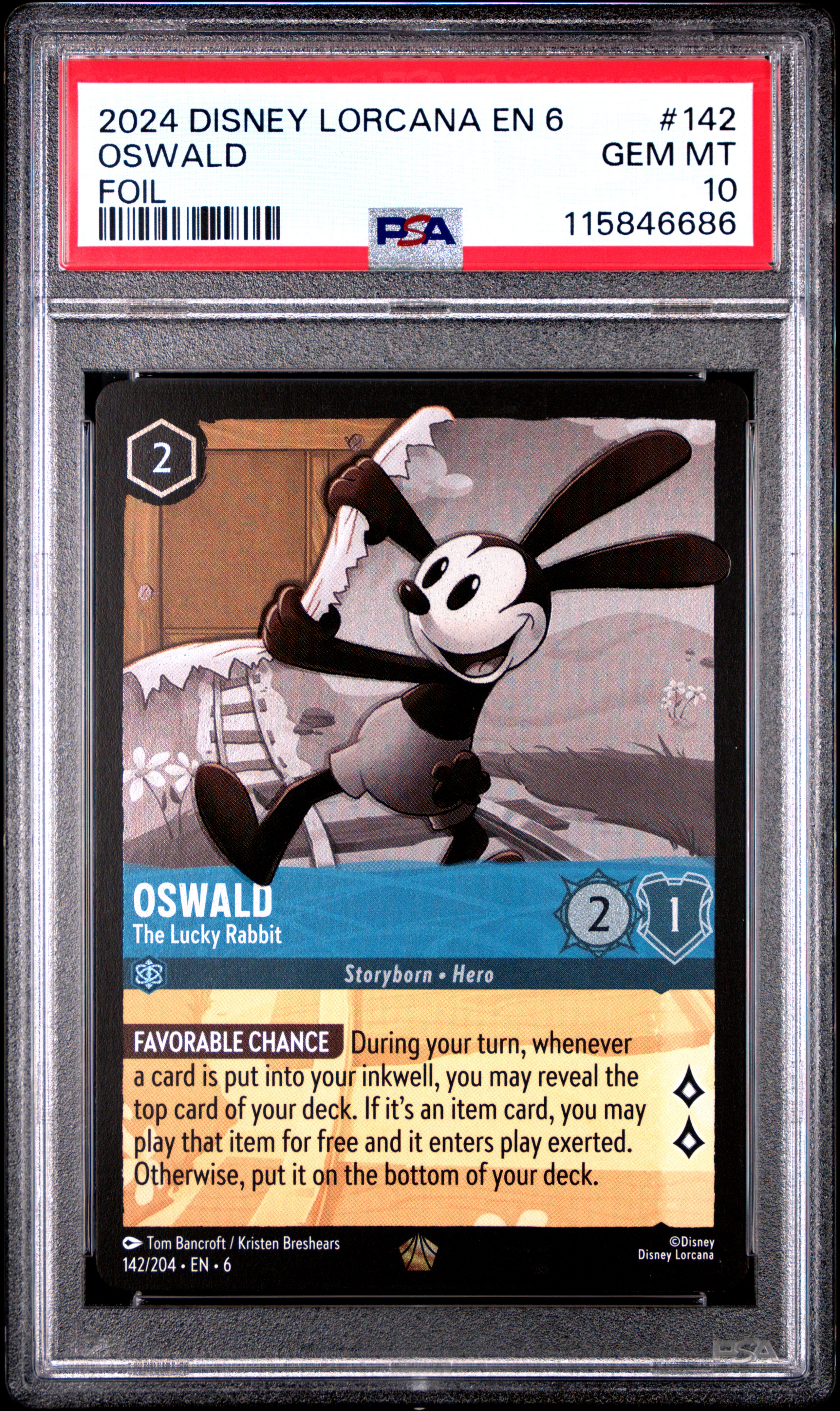 2024 #142 Oswald - the Lucky Rabbit PSA 10 Disney Lorcana EN 6-Azurite Sea