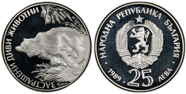 1989 25 Leva Mother Bear & Cubs KM-193  Ag PR67DCAM